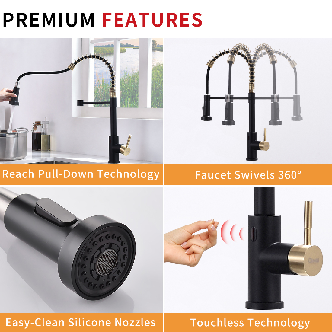 Touchless Kitchen Faucet,Hands Free Automatic Smart Kitchen Faucet Black Smart Kitchen Faucet