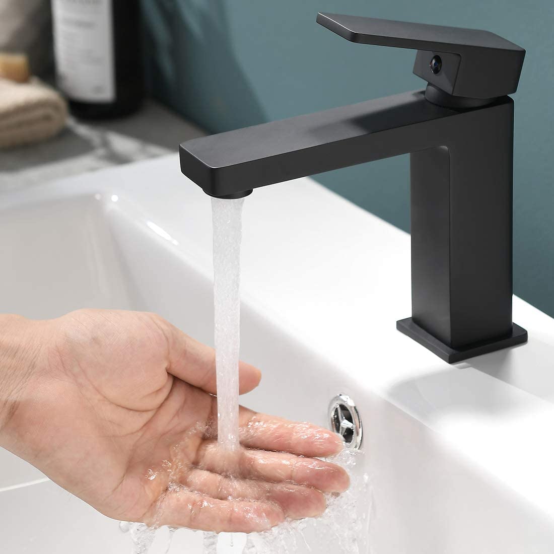 Black Bathroom Faucet, Brushed Black  Faucet for Bathroom Sink, Black Single Hole Bathroom Faucet Modern Single Handle Vanity Basin Faucet