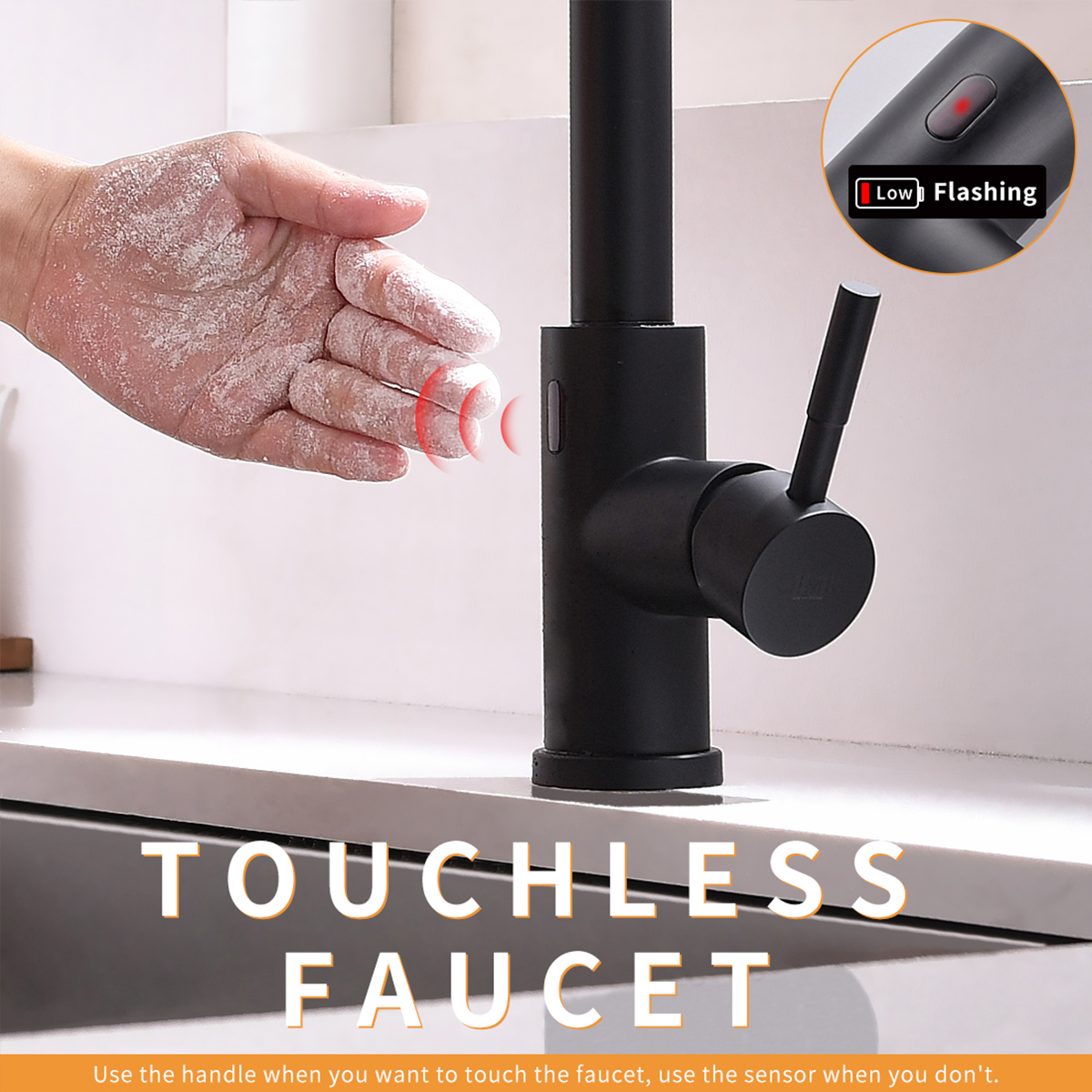 Touchless Kitchen Faucet,Hands Free Automatic Smart Kitchen Faucet Black Smart Kitchen Faucet