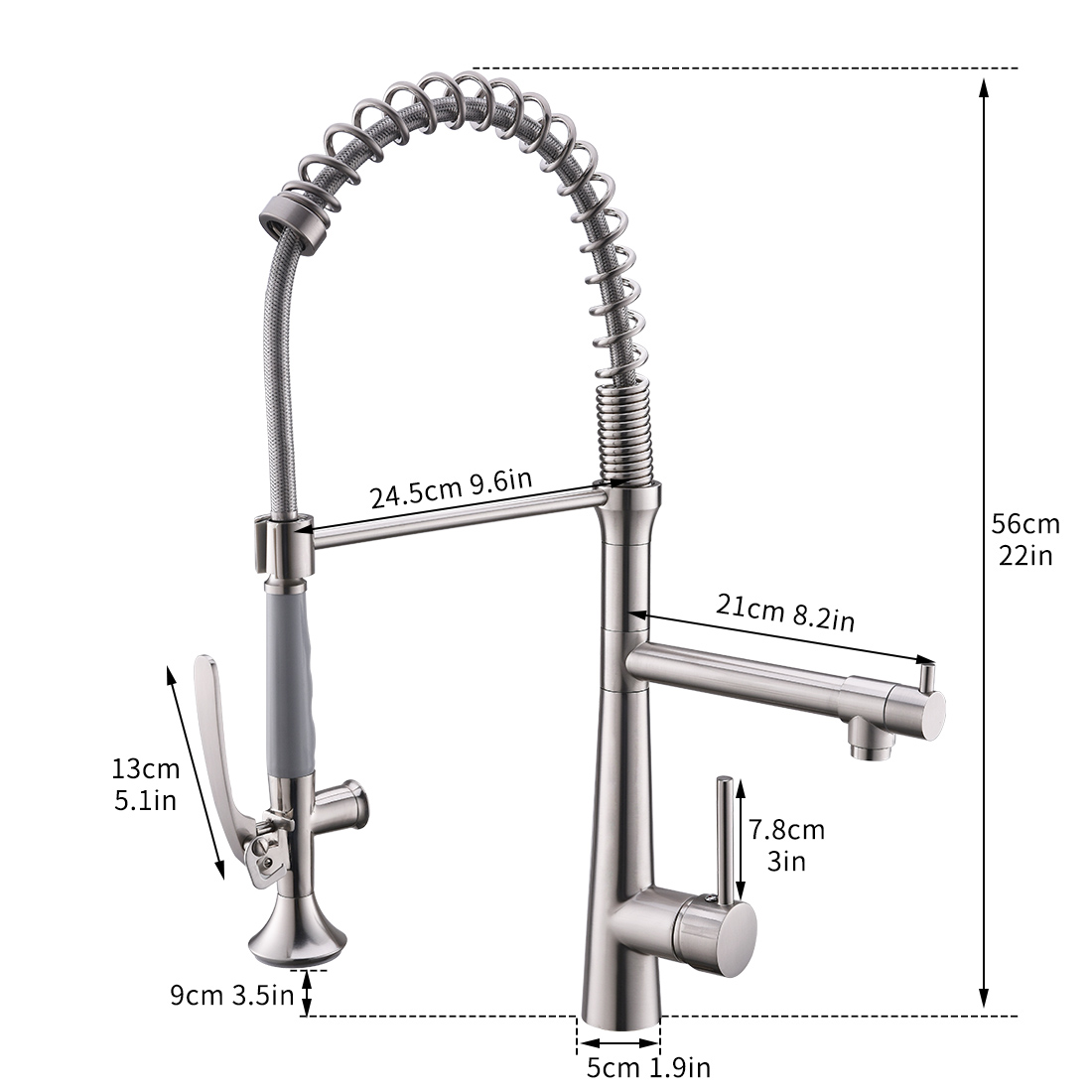 Heavy Duty Commercial Style Kitchen Sink Faucet, Single Handle Pre-Rinse Spring Sprayer Kitchen Faucets, High Arc Pull Down Brushed Nickel Kitchen Faucet