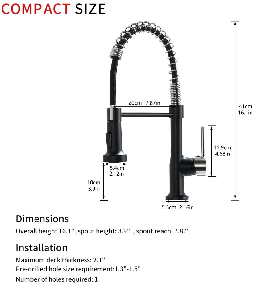 Commercial Black and Nickle Kitchen Faucet with Pull Down Sprayer, Single Handle Single Lever Kitchen Sink Faucet