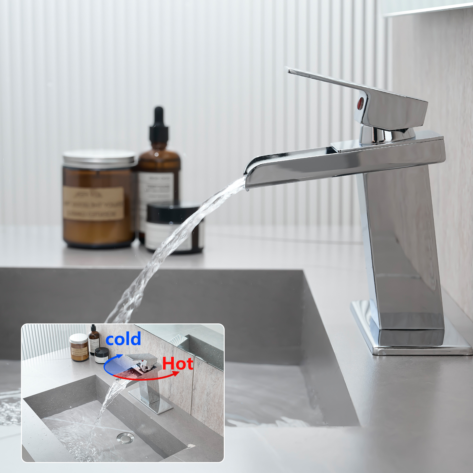 Sink Faucet With Deck Plate Waterfall Chrome Bathroom faucets for Sink 1 Hole or 3 Holes One Handle Faucets