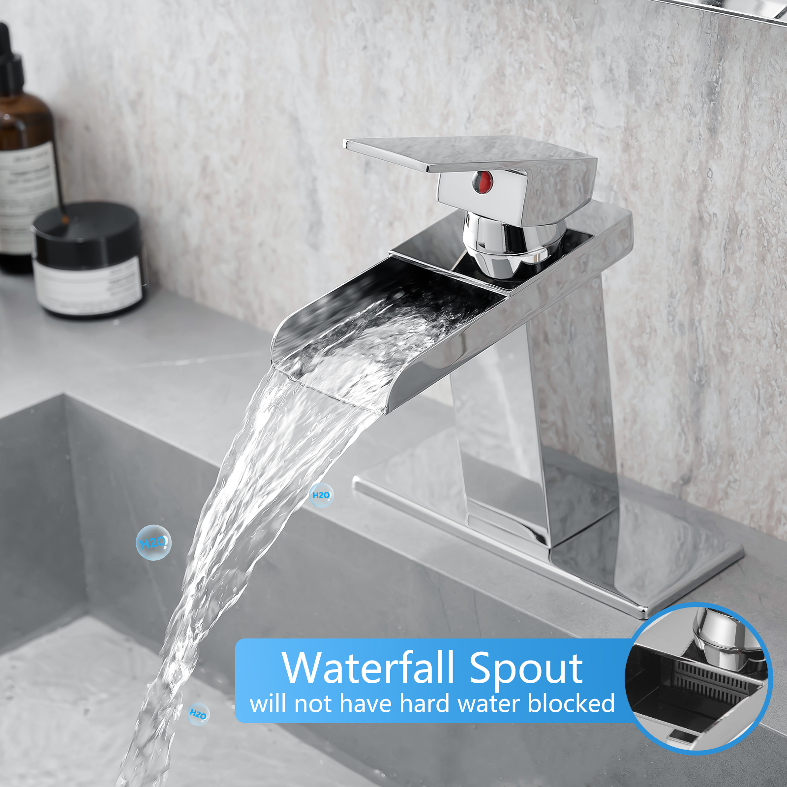 Sink Faucet With Deck Plate Waterfall Chrome Bathroom faucets for Sink 1 Hole or 3 Holes One Handle Faucets