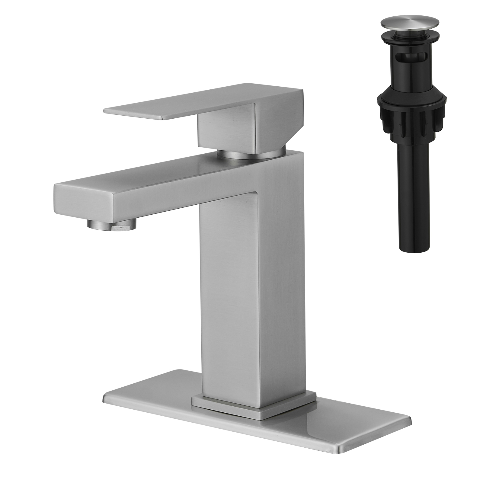 Sink Faucet With Deck Plate Waterfall Brushsed with Pop Up Drain and Supply Lines Bathroom faucets for Sink 1 Hole One Handle Faucets Vanity Bath Mixer Tap