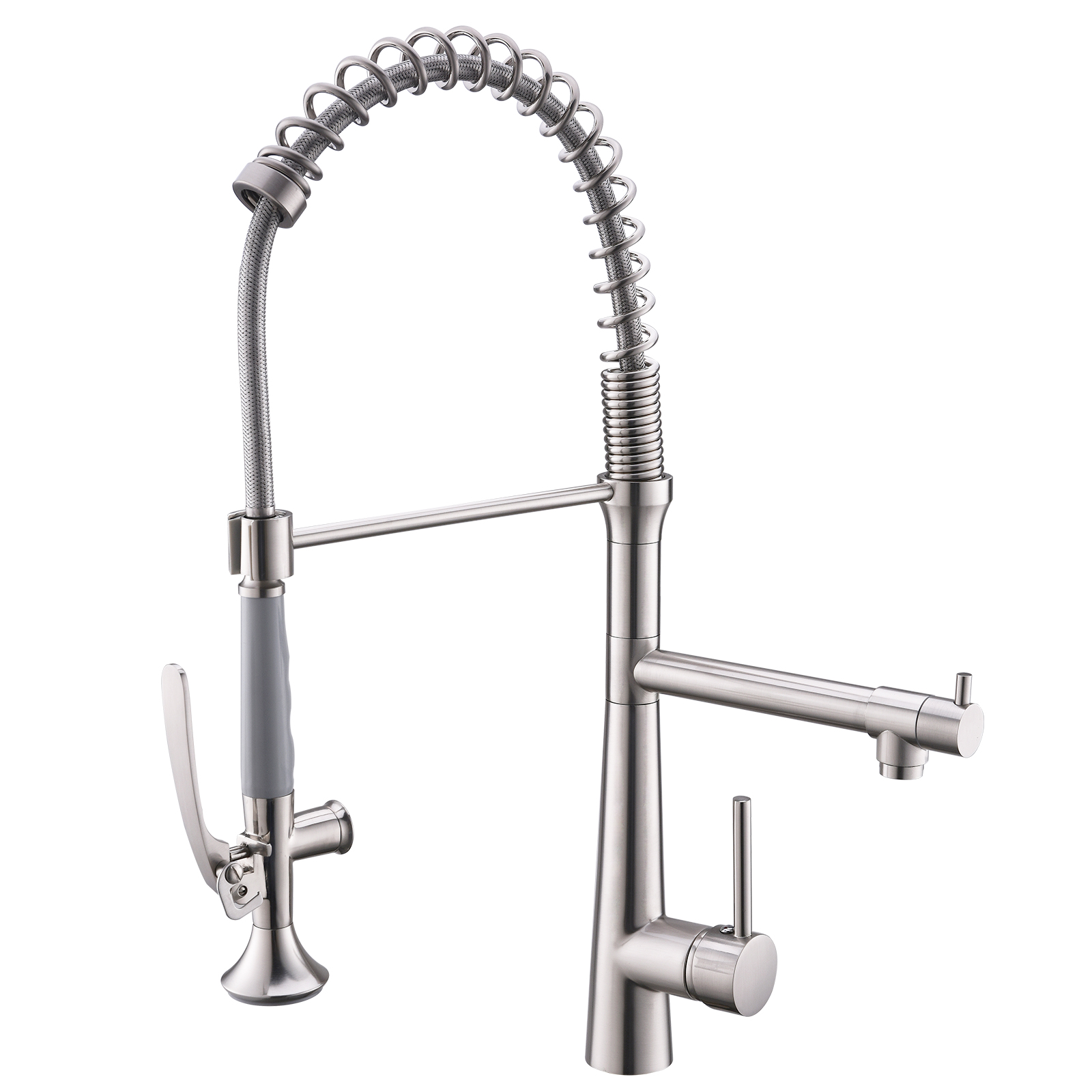 Heavy Duty Commercial Style Kitchen Sink Faucet, Single Handle Pre-Rinse Spring Sprayer Kitchen Faucets, High Arc Pull Down Brushed Nickel Kitchen Faucet