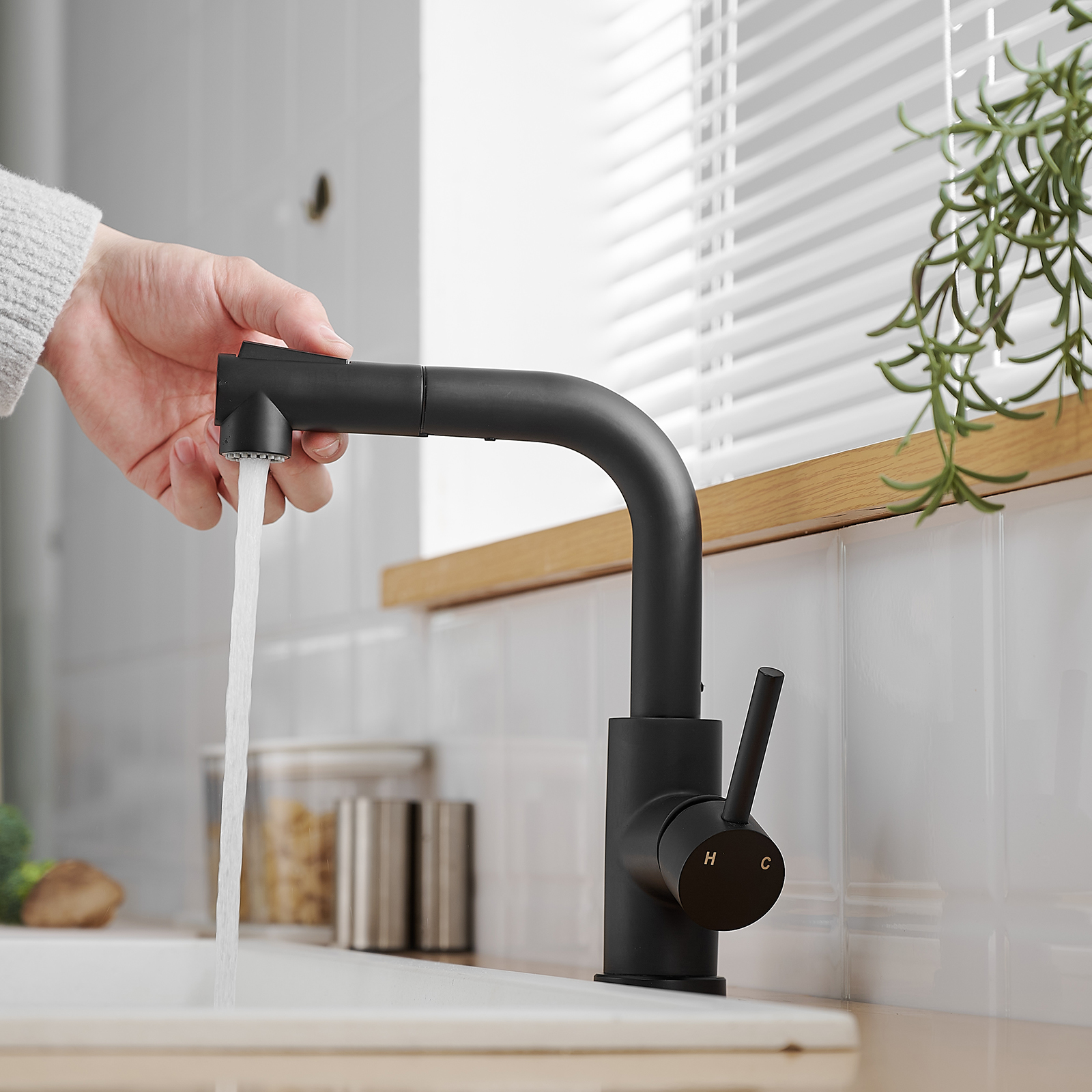 Sink Faucet, Black Kitchen Faucets with Pull out Sprayer, Bathroom Sink Faucets Mini Bar Prep Faucet