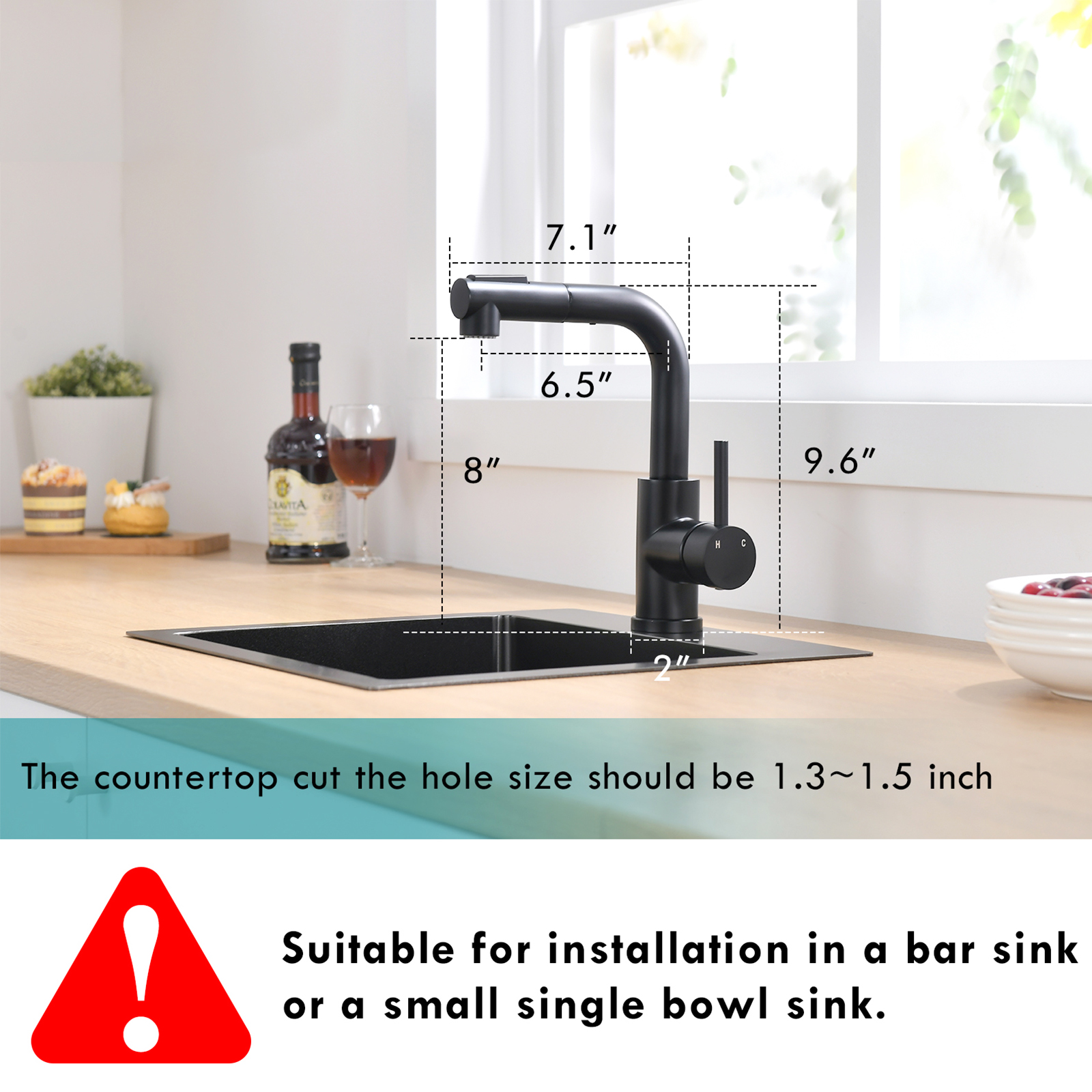 Sink Faucet, Black Kitchen Faucets with Pull out Sprayer, Bathroom Sink Faucets Mini Bar Prep Faucet