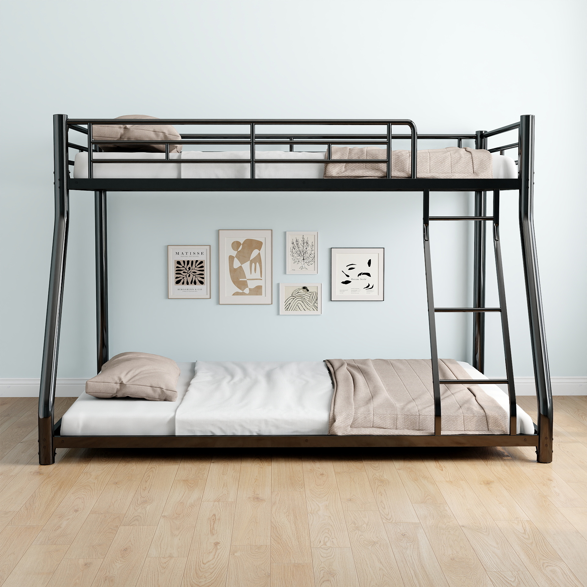 Metal Twin over Full Bunk Bed/ Heavy-duty Sturdy Metal/ Noise Reduced/ Safety Guardrail/ CPC Certified/ No Box Spring Needed,Black