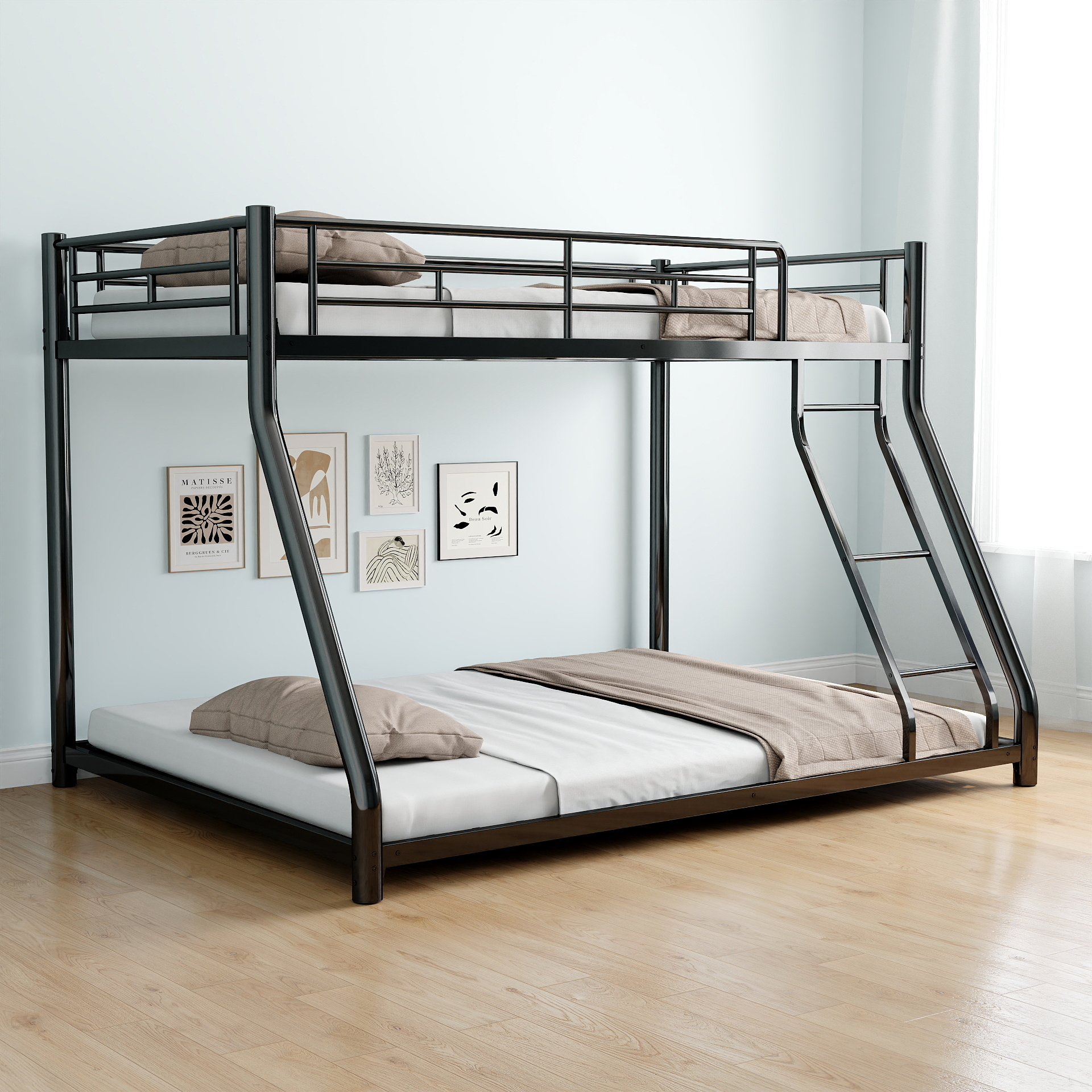 Metal Twin over Full Bunk Bed/ Heavy-duty Sturdy Metal/ Noise Reduced/ Safety Guardrail/ CPC Certified/ No Box Spring Needed,Black