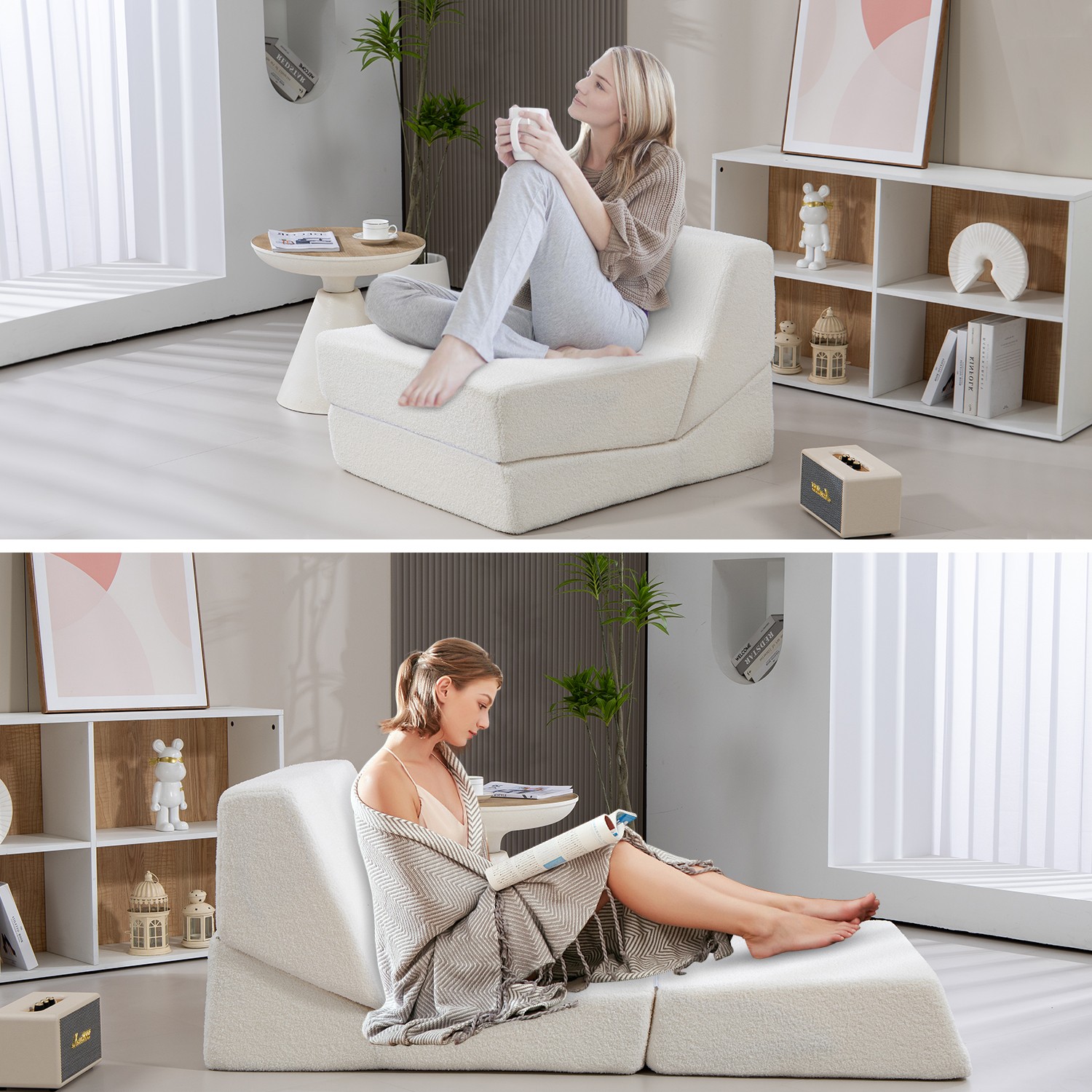 Folding Sofa Bed Couch Unfold for comfortable nap Modular Play Couch for Living Room The office Room  Playroom White color