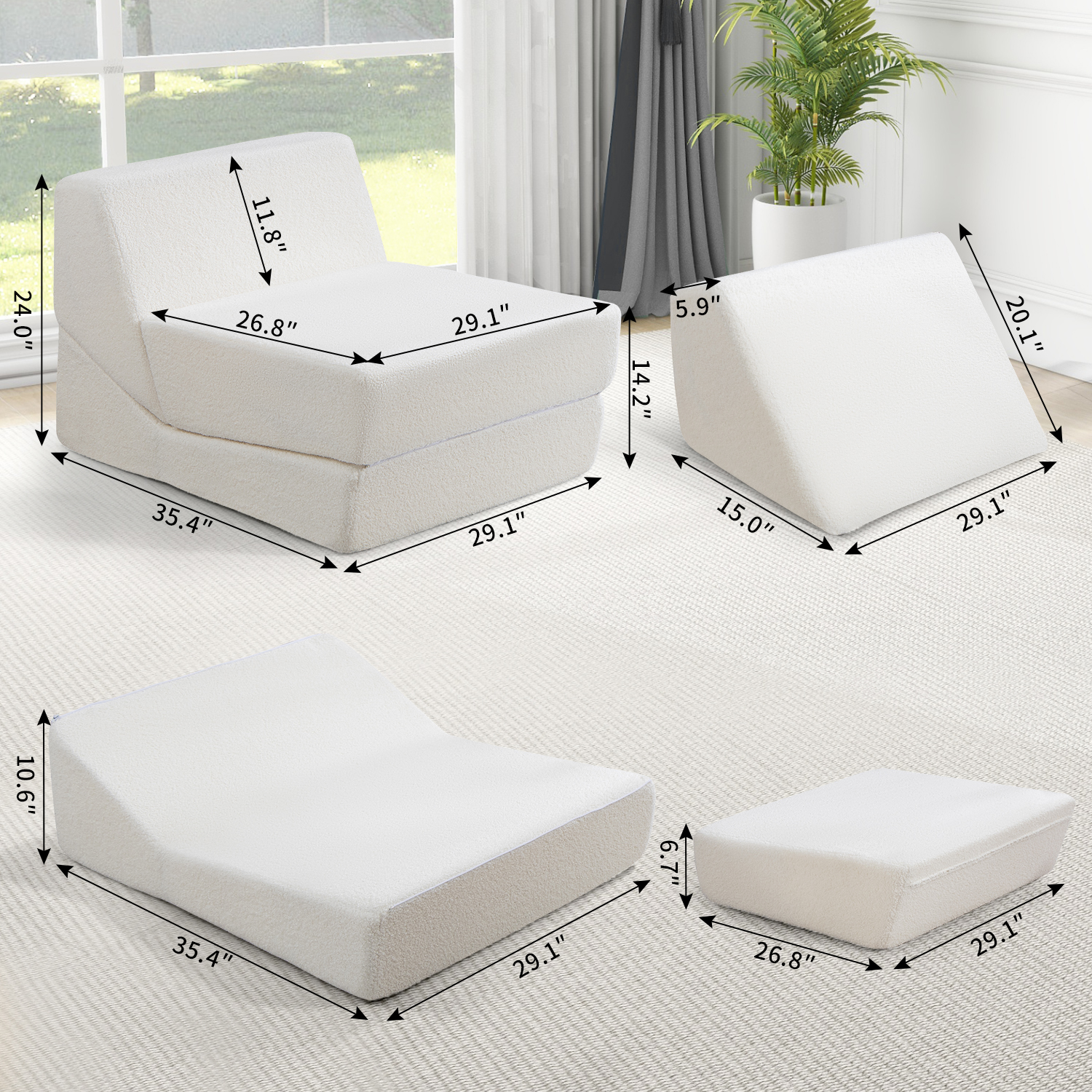 Folding Sofa Bed Couch Unfold for comfortable nap Modular Play Couch for Living Room The office Room  Playroom White color