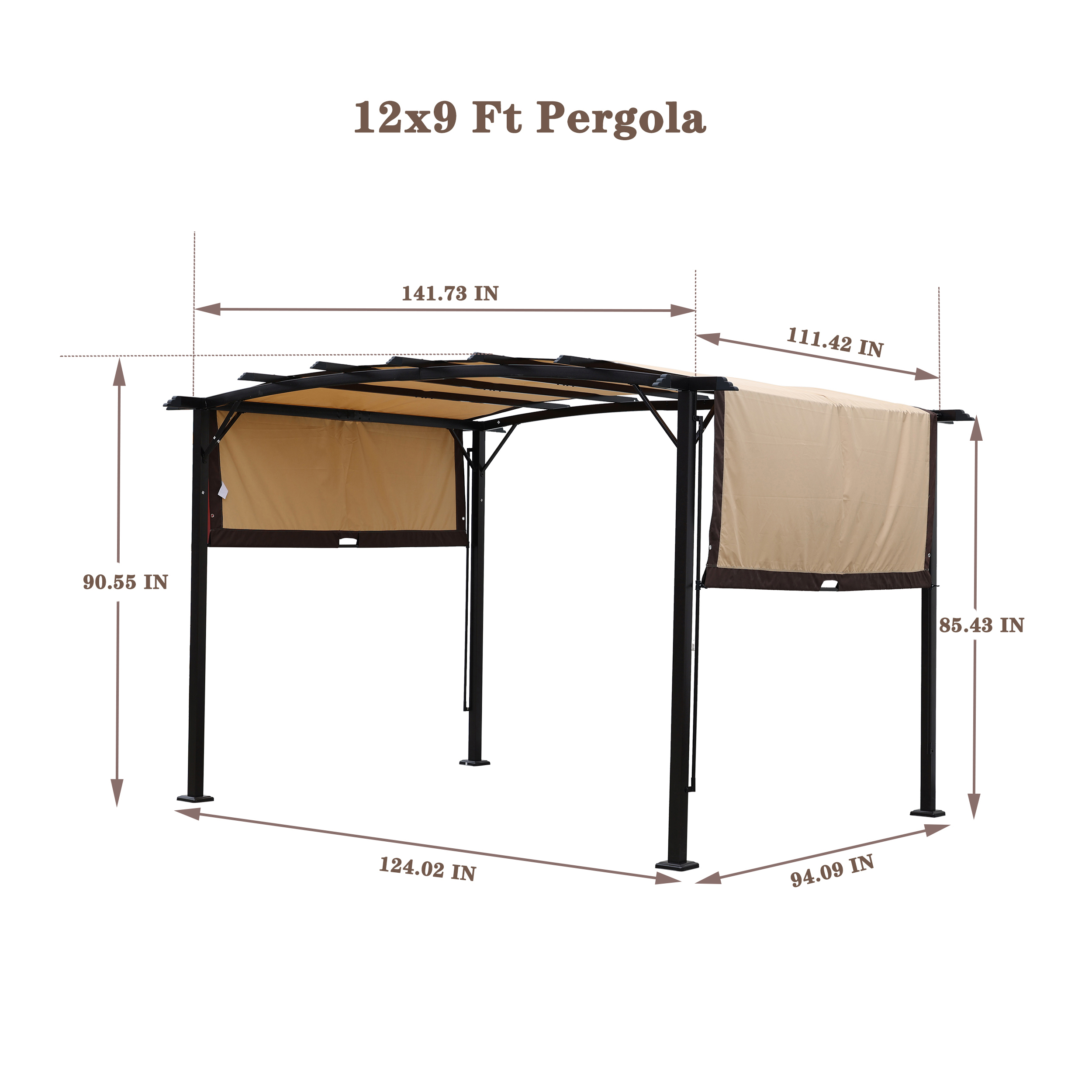 12 x 9 Ft Outdoor Pergola Patio Gazebo,Retractable Shade Canopy,Steel  Frame Grape Gazebo,Sunshelter Pergola for Gardens,Terraces,Backyard same as W419S00041