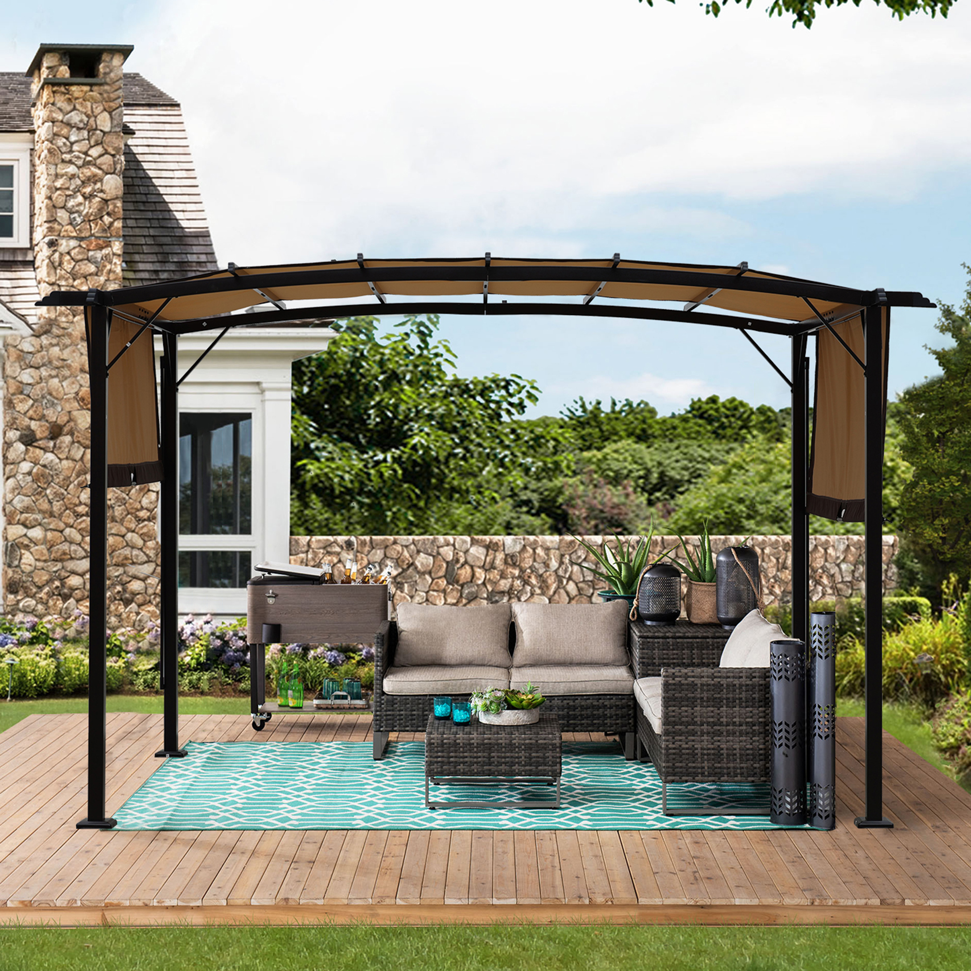 12 x 9 Ft Outdoor Pergola Patio Gazebo,Retractable Shade Canopy,Steel  Frame Grape Gazebo,Sunshelter Pergola for Gardens,Terraces,Backyard same as W419S00041