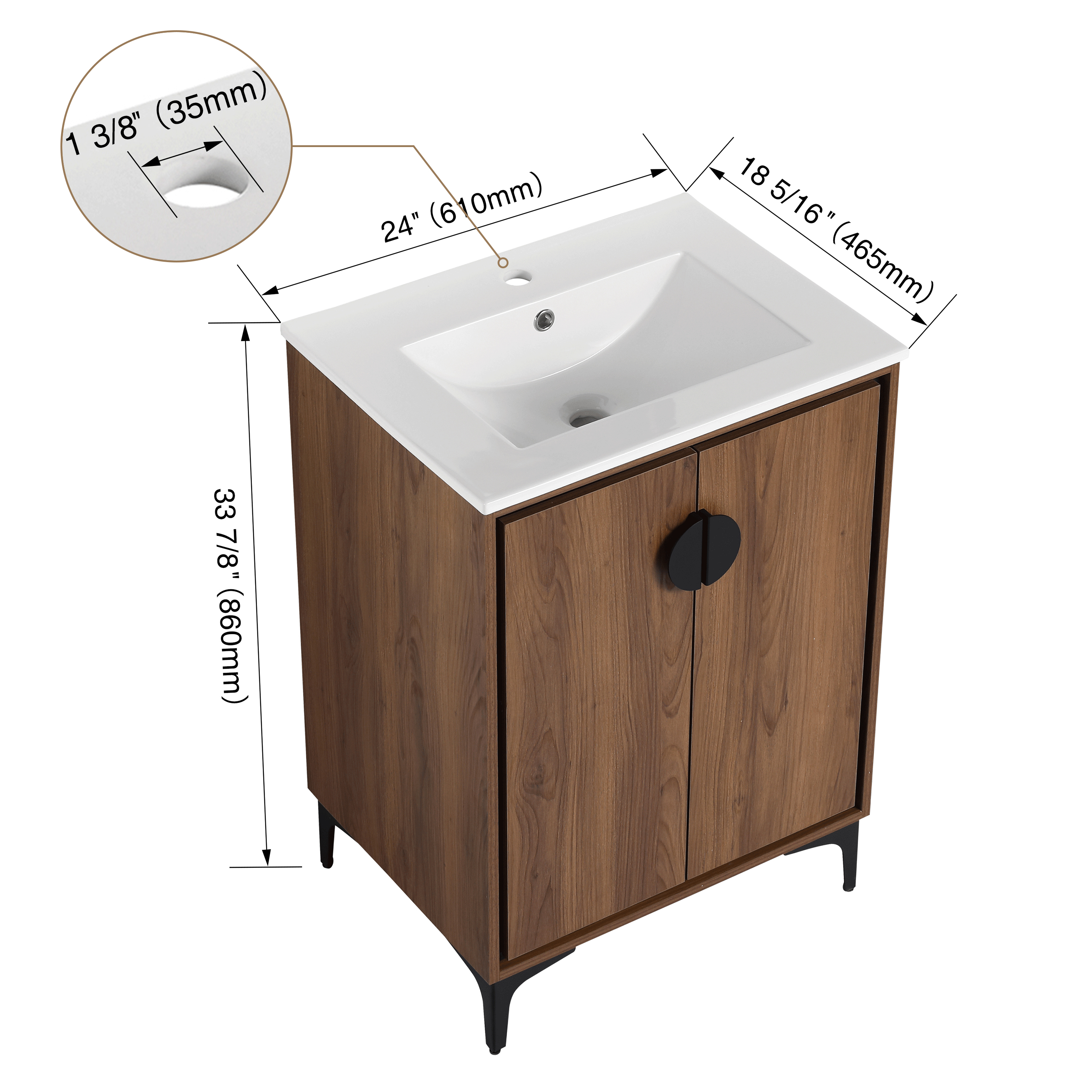 24'' Bathroom Vanity with Top Sink, Modern Bathroom Storage Cabinet with 2 Soft Closing Doors, Single Sink Bathroom Vanity