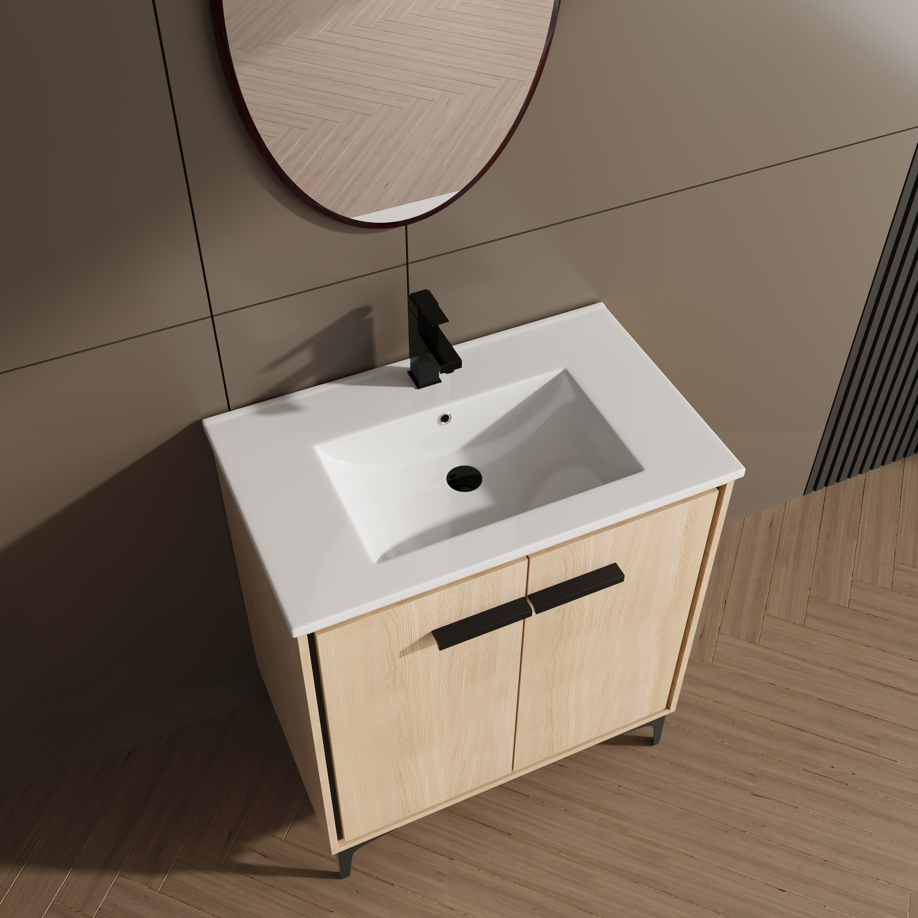 30 Inch Bathroom Vanity Base with basin, Storage Cabinet with Doors, Engineered Wood