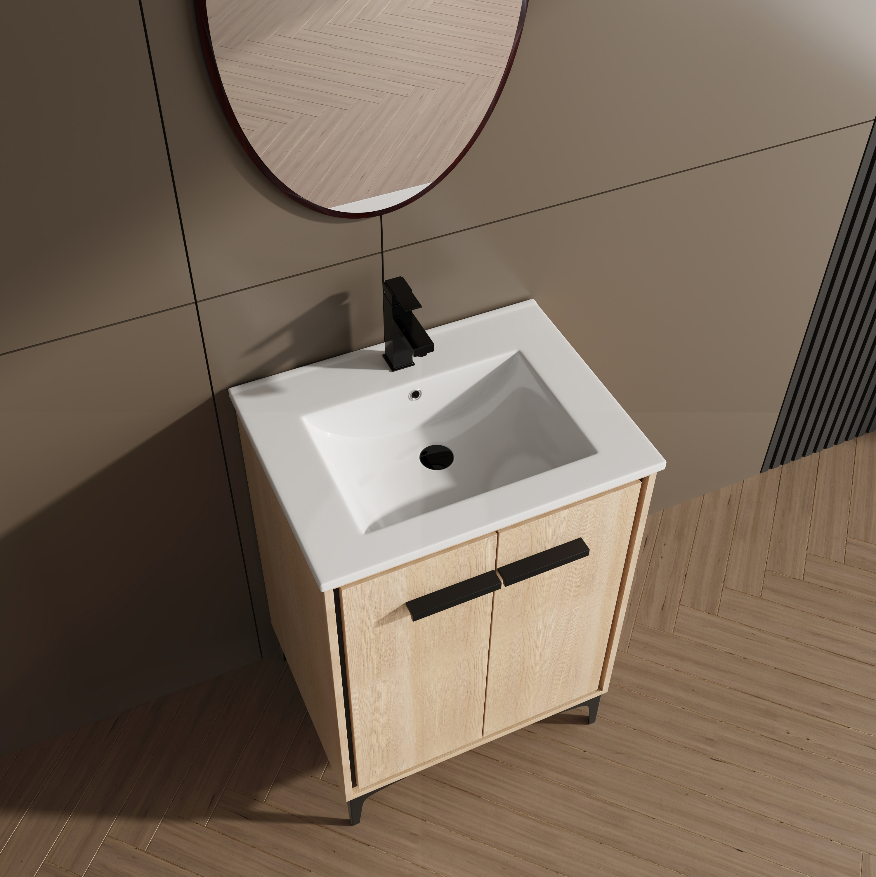 24 Inch Bathroom Vanity Base with basin, Storage Cabinet with Doors, Engineered Wood