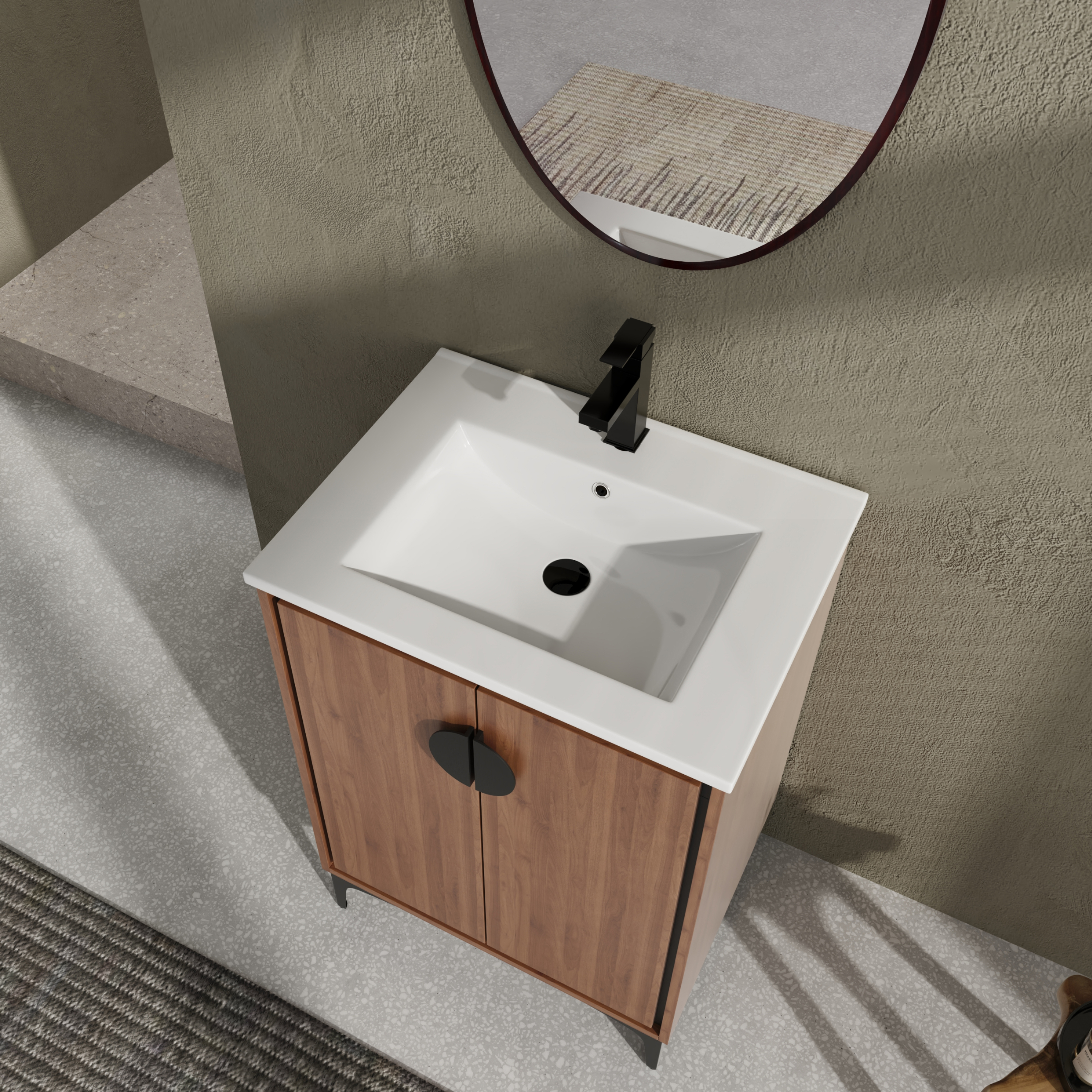 24'' Bathroom Vanity with Top Sink, Modern Bathroom Storage Cabinet with 2 Soft Closing Doors, Single Sink Bathroom Vanity