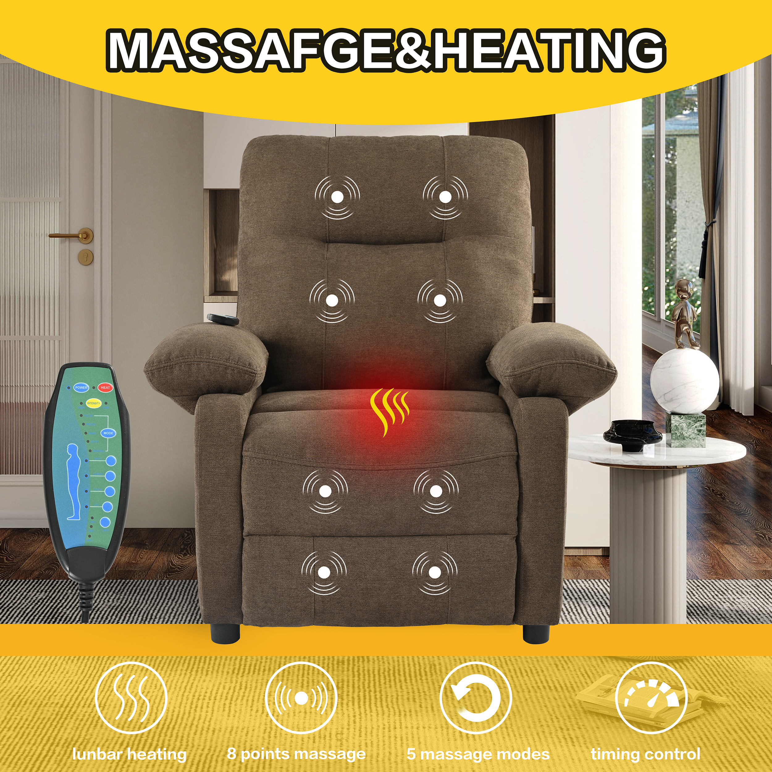 Recliner Chair with Message and Heater, Recliner Chair for Adult, Manual Control Message Chair