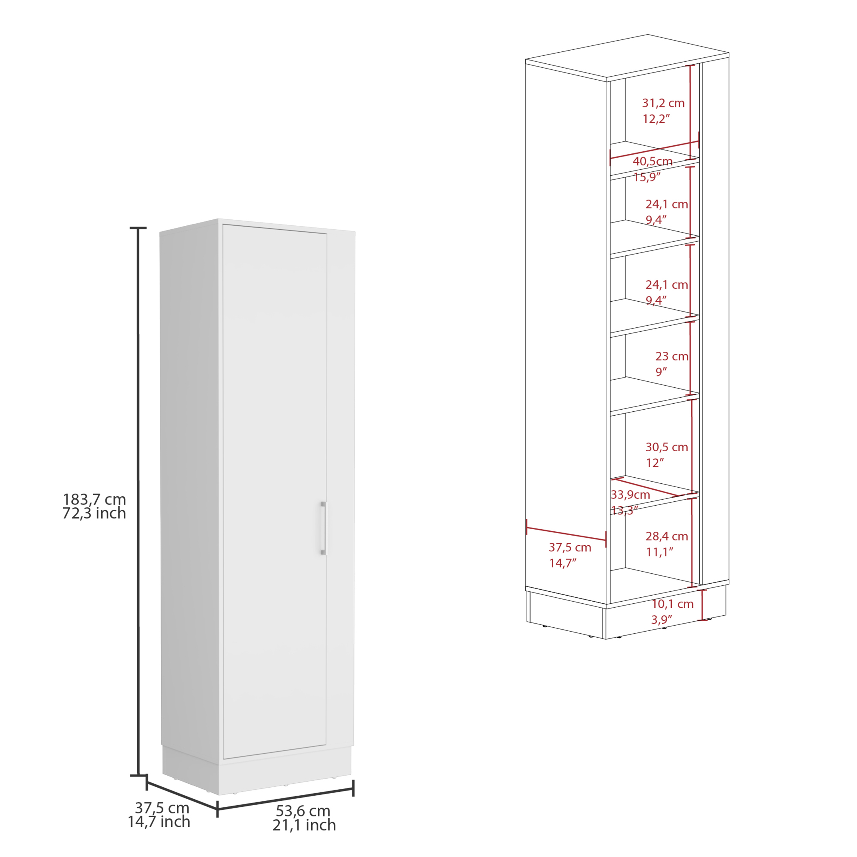 Storage Cabinet Manika, One Door and Shelves, White Finish