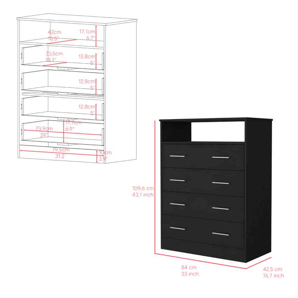 Four Drawer Dresser Wuju, Bedroom, Black