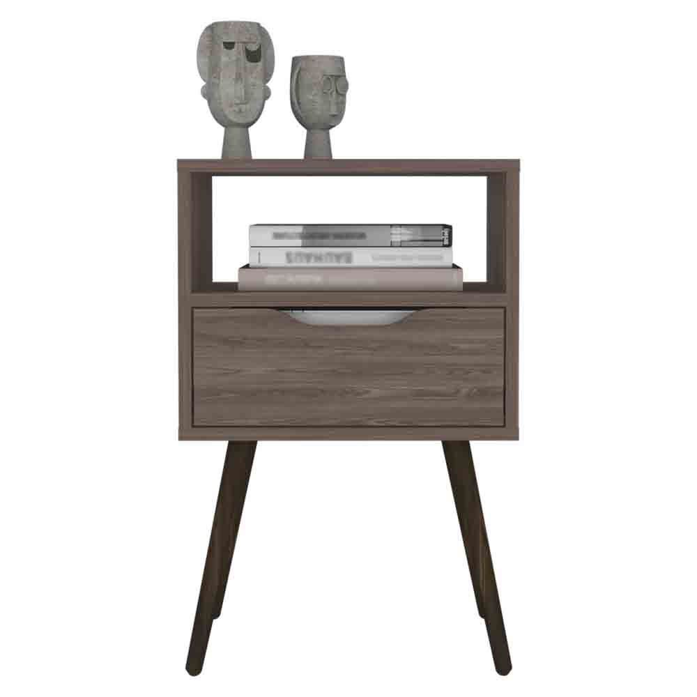 Nightstand  Fugaz, Open Shelf, Single Drawer, Dark Walnut Finish