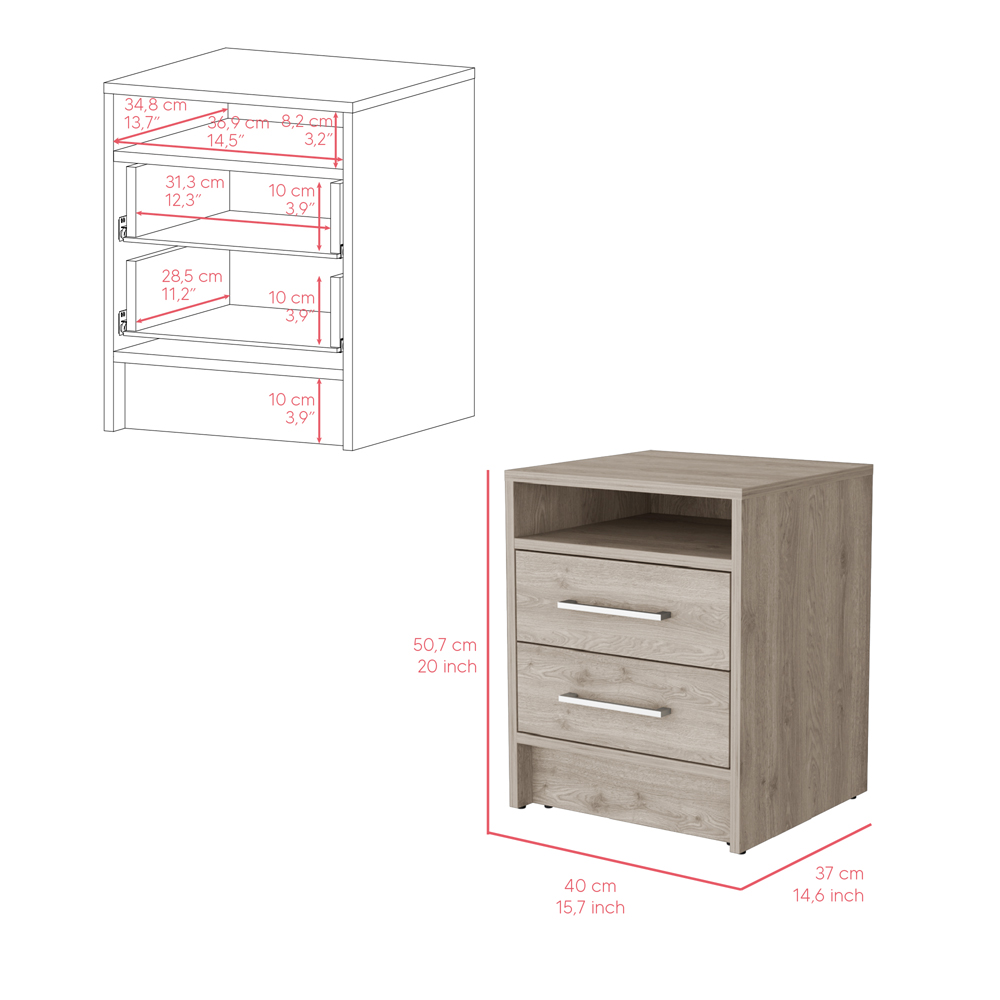 Nightstand Cartiz, Two Drawers, Light Gray Finish