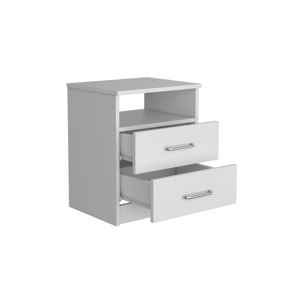 Nightstand Olienza, Two Drawers, One Shelf, White Finish