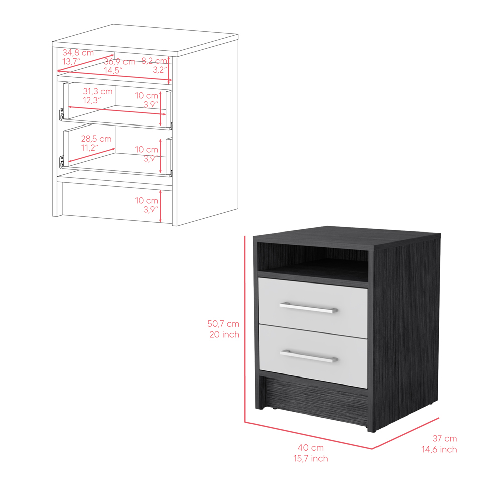 Nightstand Cartiz, Two Drawers, Smokey Oak / White Finish