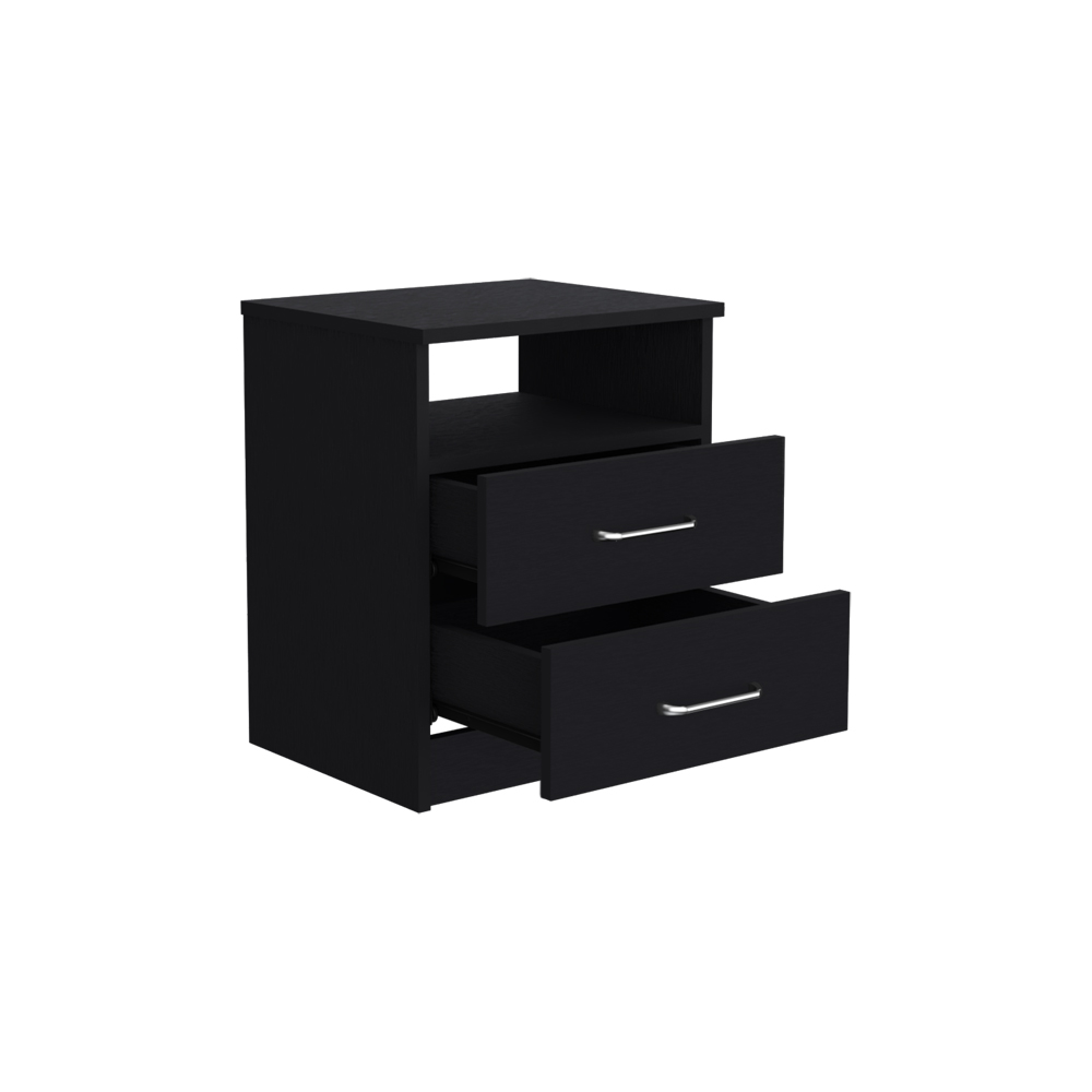 Nightstand Olivenza, Two Drawers, Black Wengue Finish