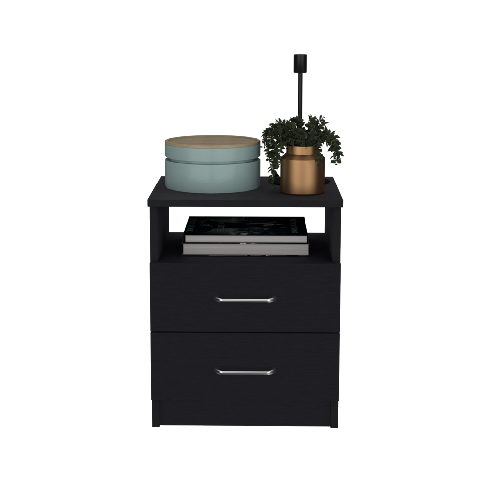 Nightstand Olivenza, Two Drawers, Black Wengue Finish