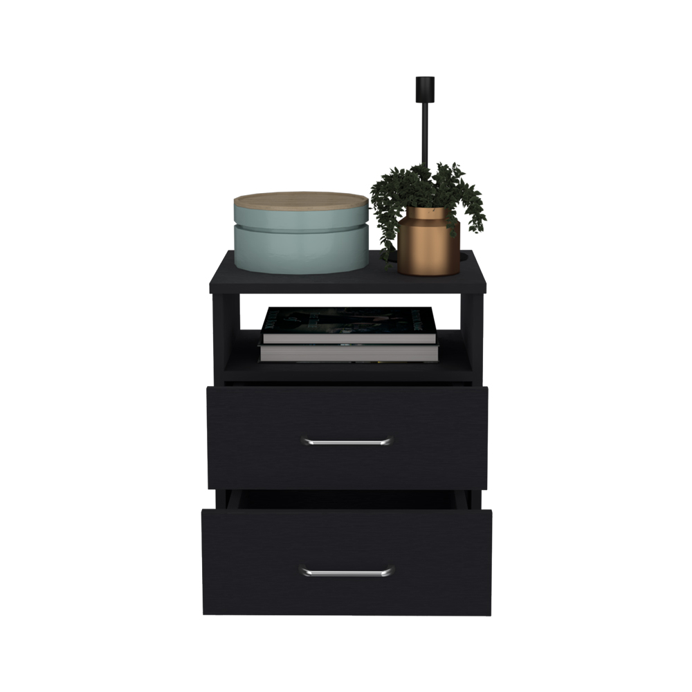 Nightstand Olivenza, Two Drawers, Black Wengue Finish