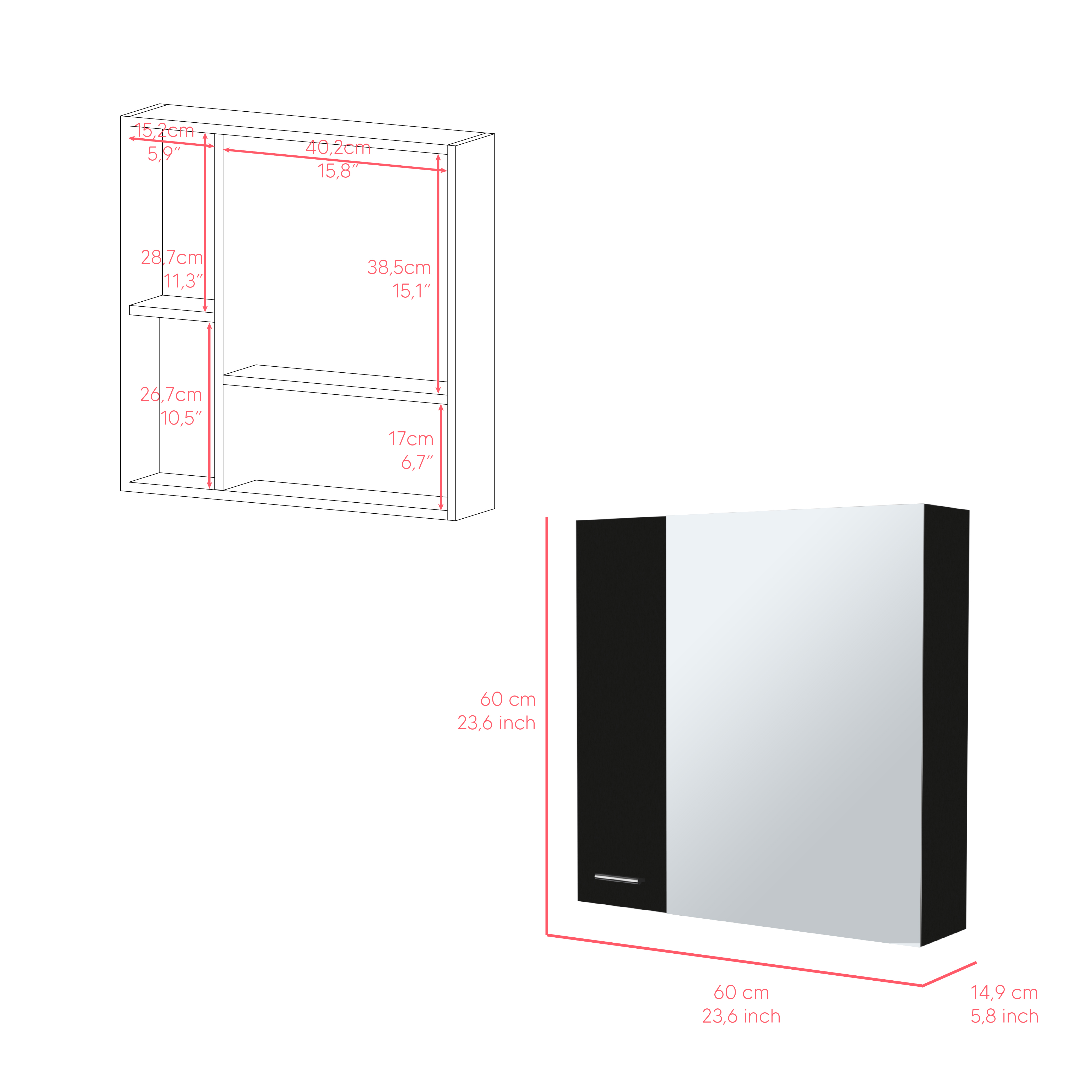 Medicine Cabinet Prague, Four Internal Shelves, Single Door, Black Wengue Finish