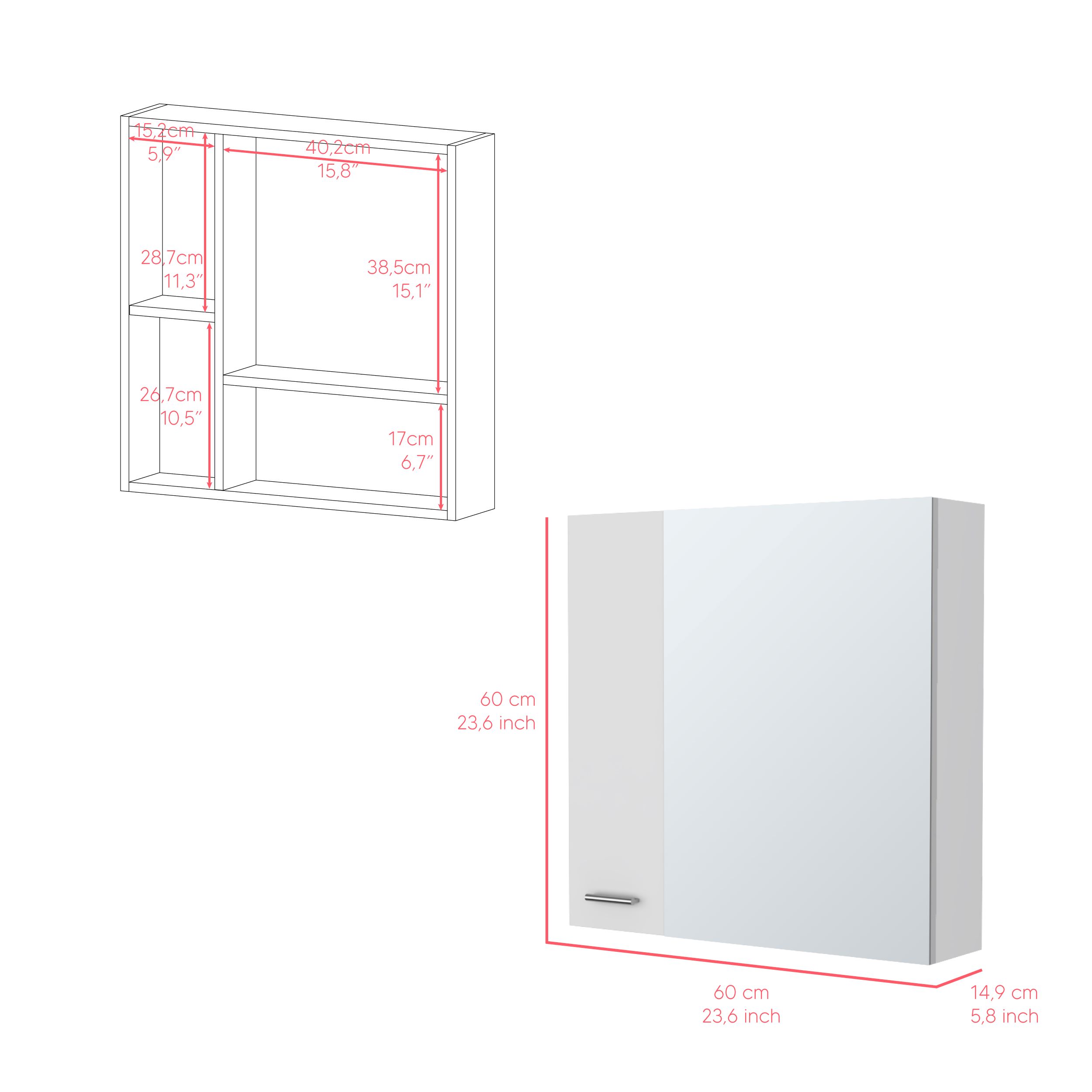 Medicine Cabinet Prague, Four Internal Shelves, Single Door, White Finish