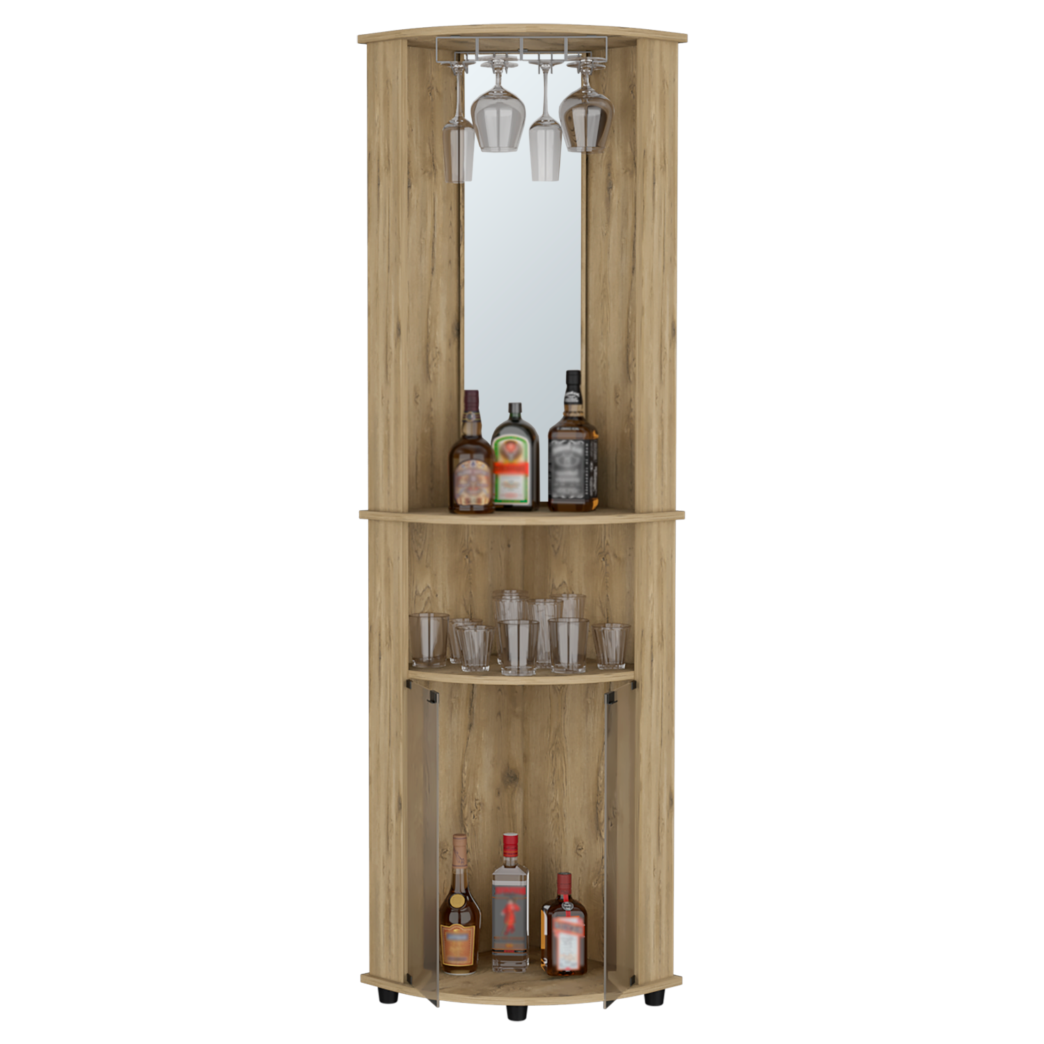 Corner Bar Cabinet Rialto, Three Shelves, Macadamia Finish