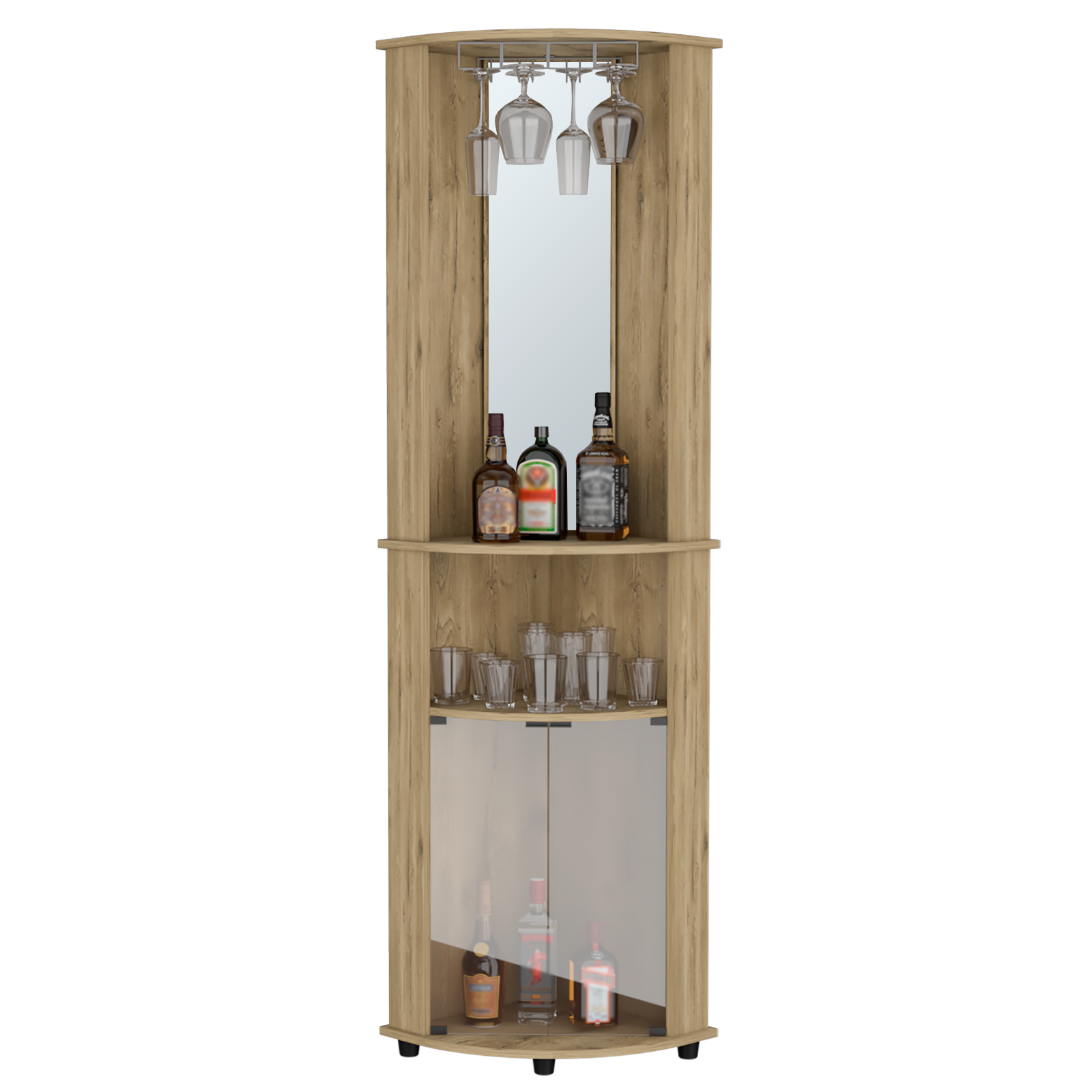 Corner Bar Cabinet Rialto, Three Shelves, Macadamia Finish