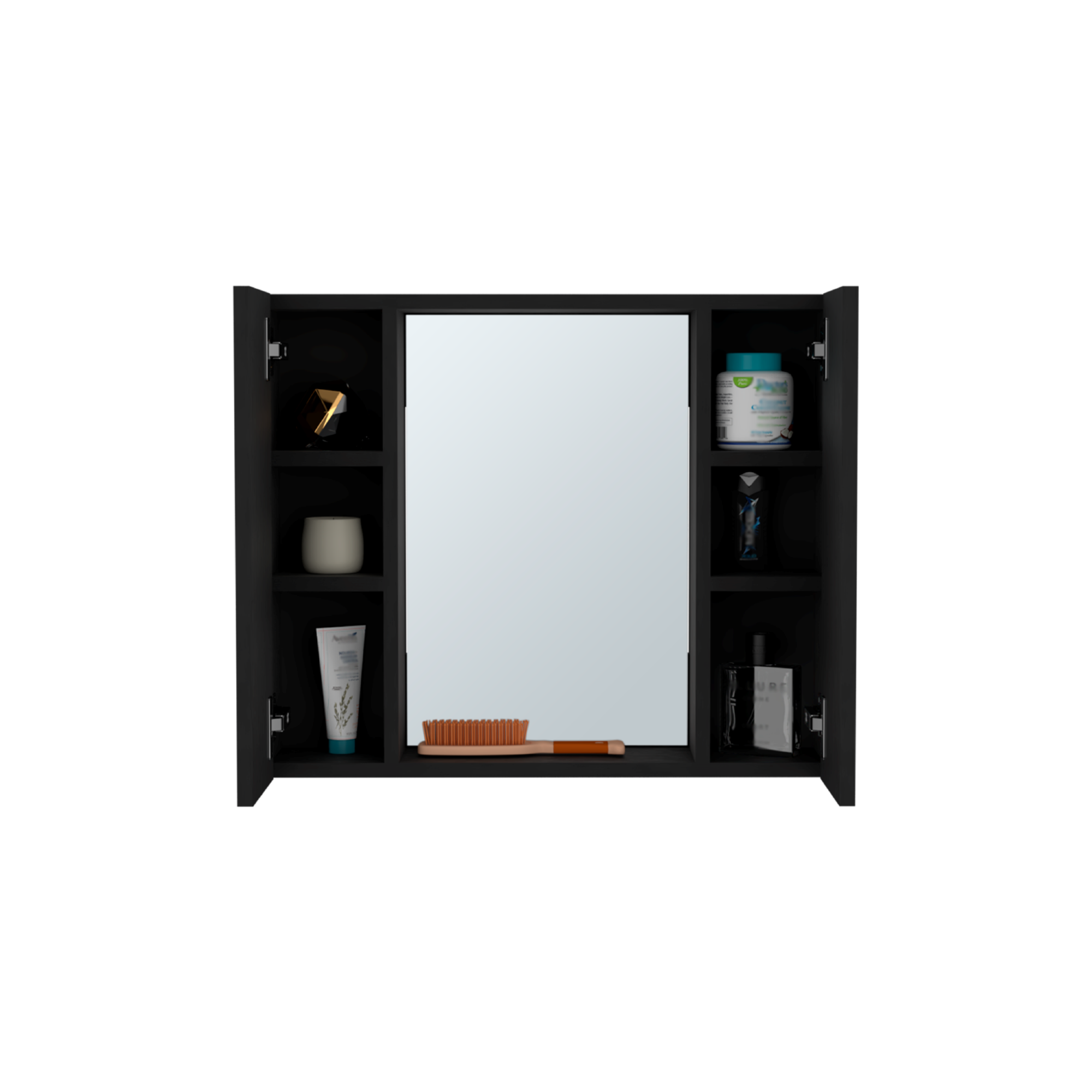 Medicine Cabinet Hops, Double Door, Mirror, One External Shelf, Black Wengue Finish