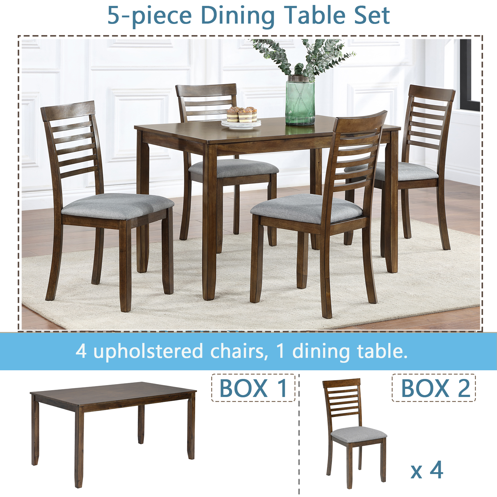 Wooden Dining Rectangular Table set for 4,Kitchen Dining Table for Small Space,Walnut