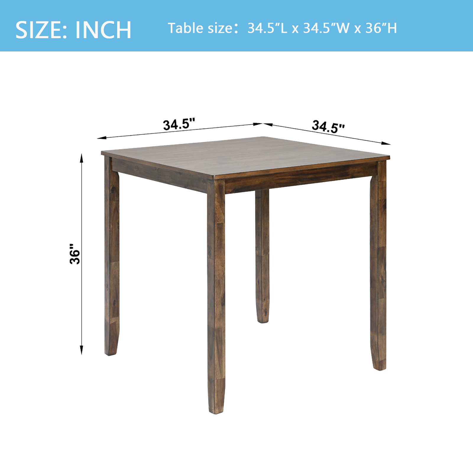 Wooden Dining Square Table, Kitchen Table for Small Space, 4 Person Counter Height Table, Walnut
ONLY THE TABLE (TABLE AND CHAIRS TO BE SOLD SEPARATELY).