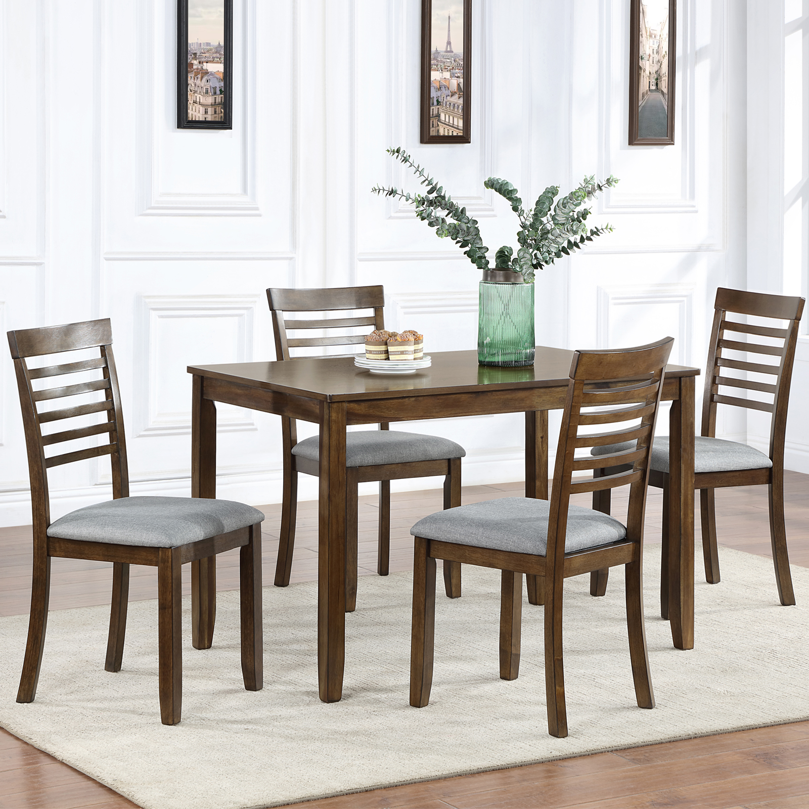 Dining Chairs set for 4,Kitchen Chair with Padded Seat, Side Chair for Dining Room, Walnut