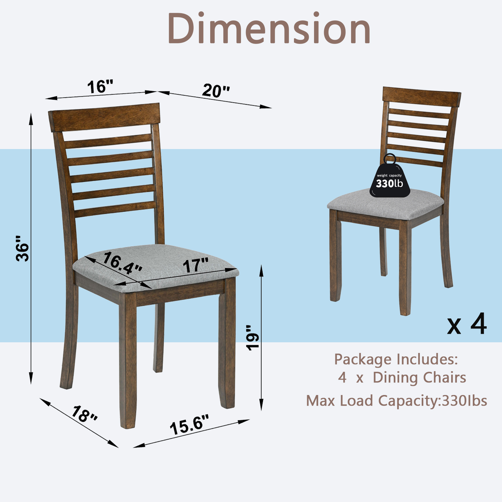 Dining Chairs set for 4,Kitchen Chair with Padded Seat, Side Chair for Dining Room, Walnut