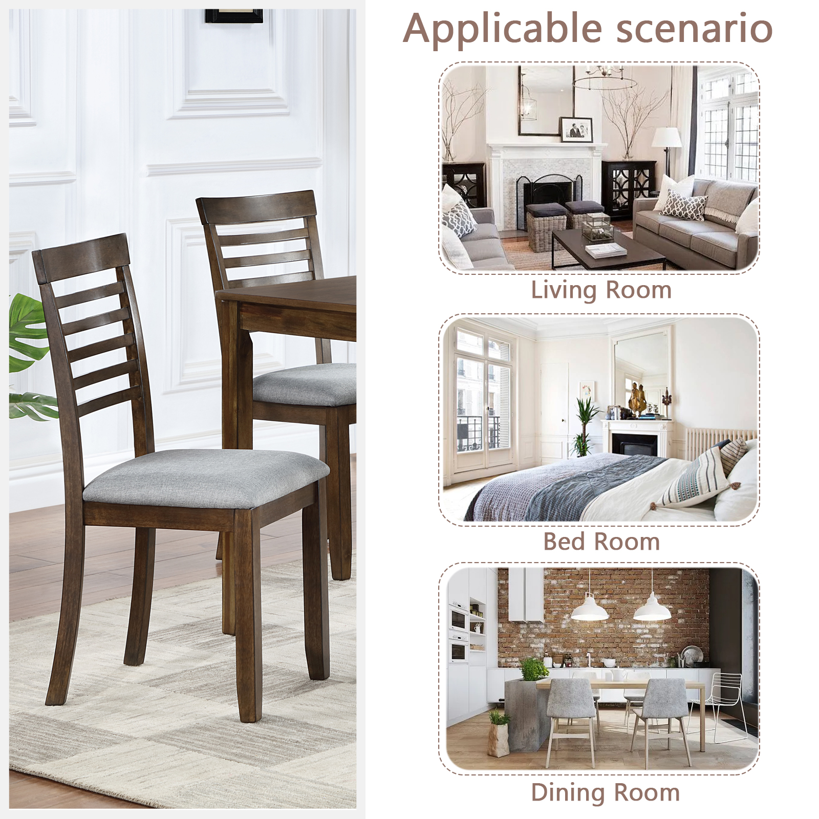 Dining Chairs set for 4,Kitchen Chair with Padded Seat, Side Chair for Dining Room, Walnut