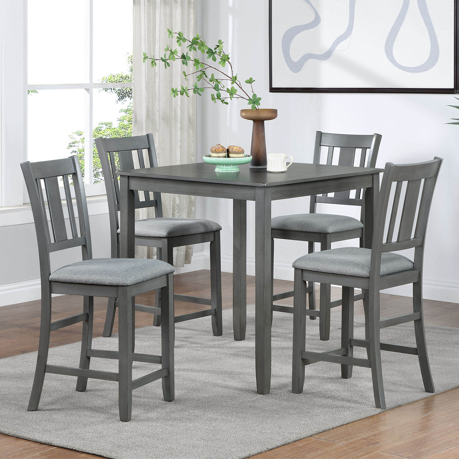 Counter Height Chairs set for 4, Kitchen Chair with Padded Seat, Counter Height Barstool for Dining Room, Gray