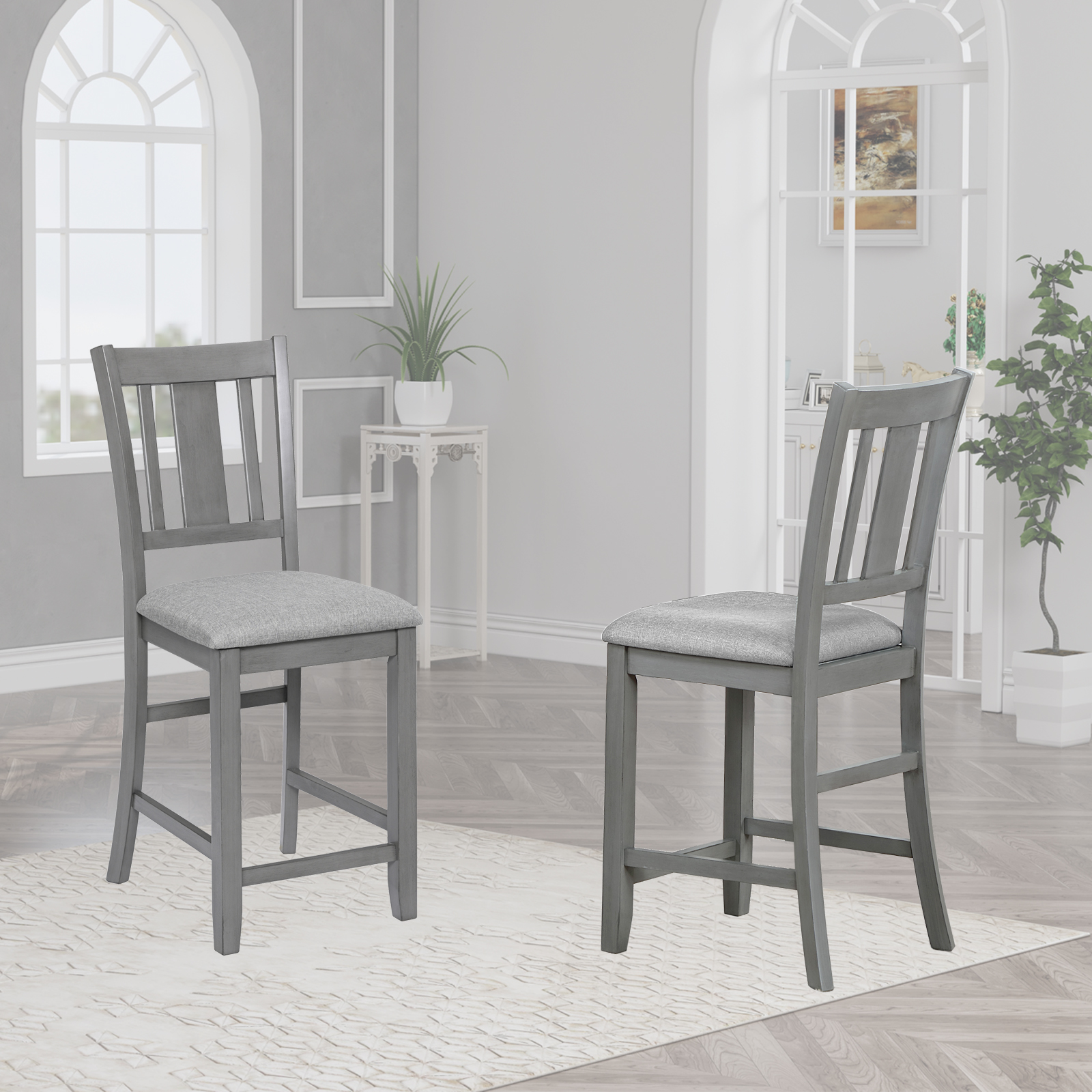 Counter Height Chairs set for 4, Kitchen Chair with Padded Seat, Counter Height Barstool for Dining Room, Gray