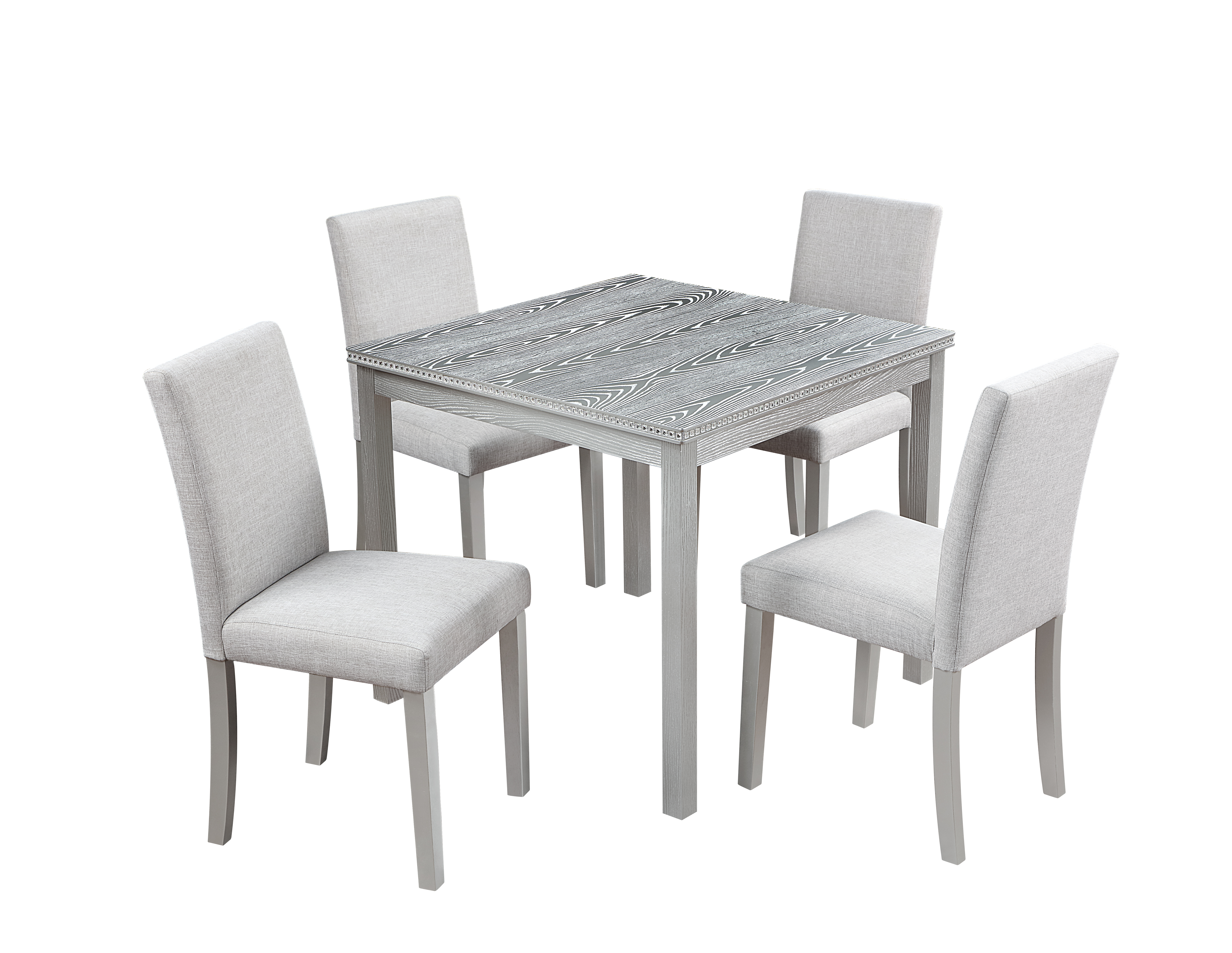 5 Piece Wooden Dining Table Set, Kitchen Table Set with a Square Table and 4 Upholstered Chairs, Wooden Dining Room Table with Crystal Decoration and Chairs Set for Kitchen, Dining Room, Gray