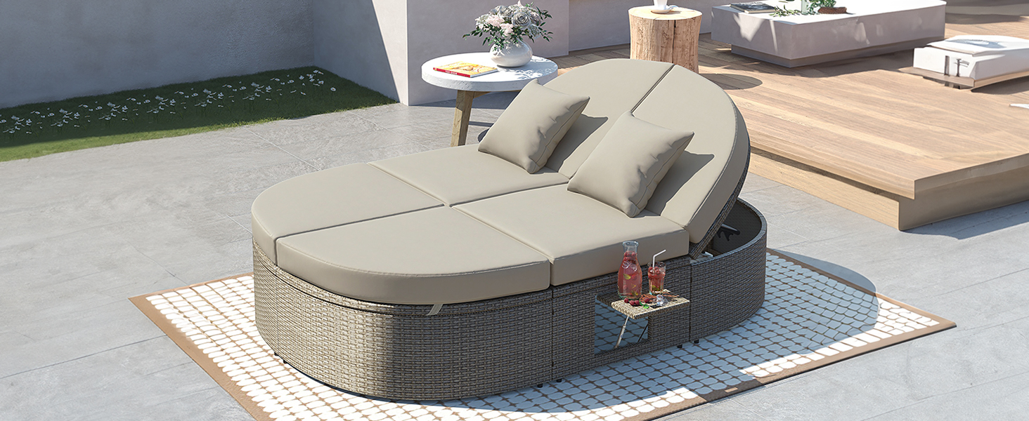 Gray + PE Rattan+Iron+Waterproof Fabric