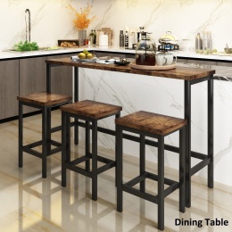 TOPMAX Counter Height Extra Long Dining Table Set with 3 Stools Pub Kitchen Set Side Table with Footrest,Brown
