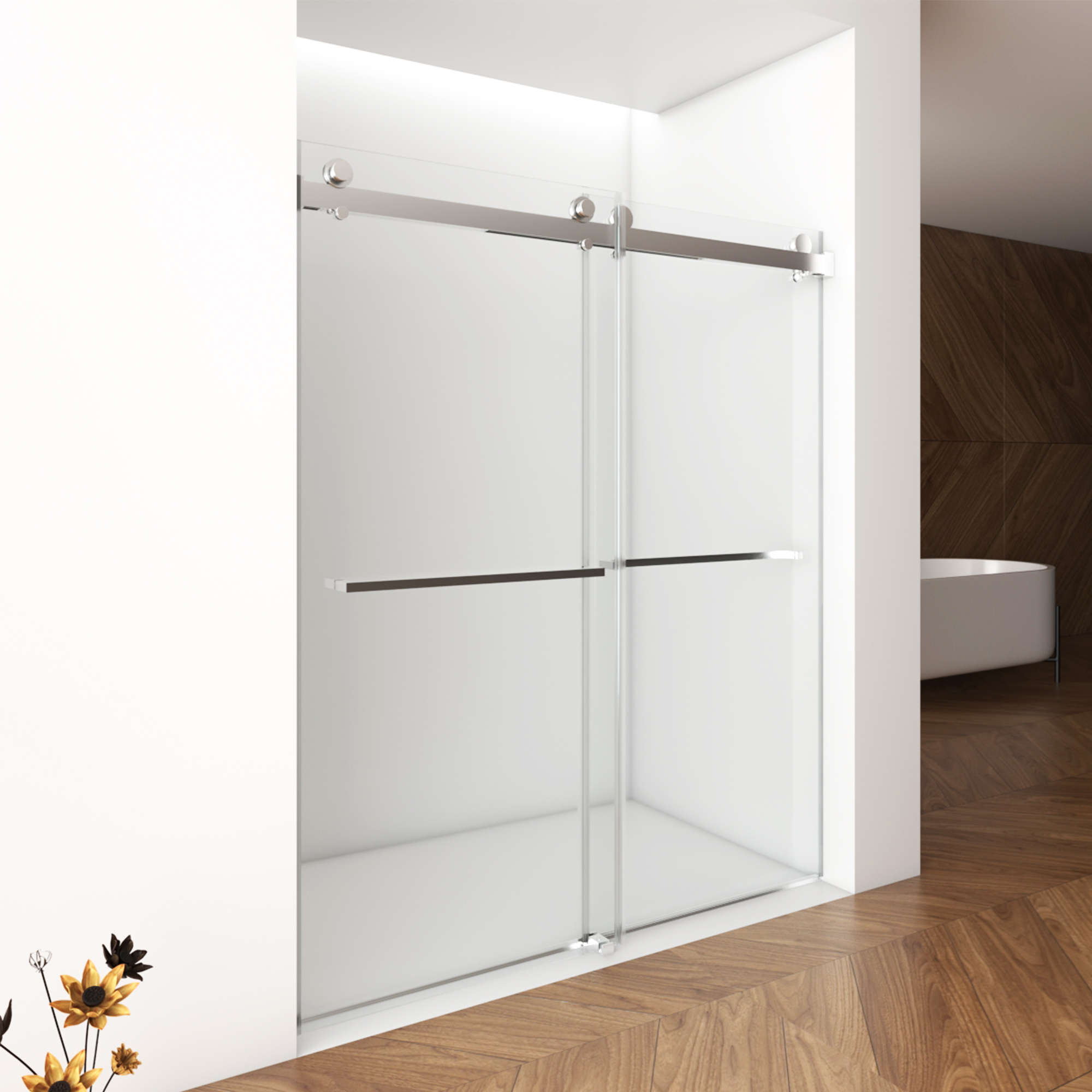 56"-60"W x 76"H Frameless Shower Door, Double Sliding Shower Door, with Premium 3/8'' (10mm) Thick Tempered Glass Shower Enclosure,Double Side Easy Clean Coat,Brushed Nickel Finished With Buffer