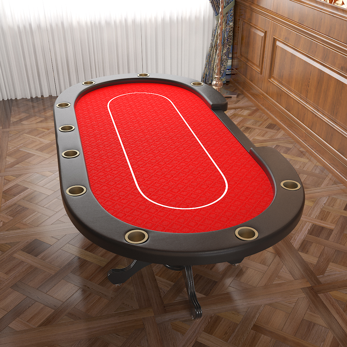 INO Design 96" Oval Red Aura Texas Holdem Poker Table Curved Legs Casino DropBox