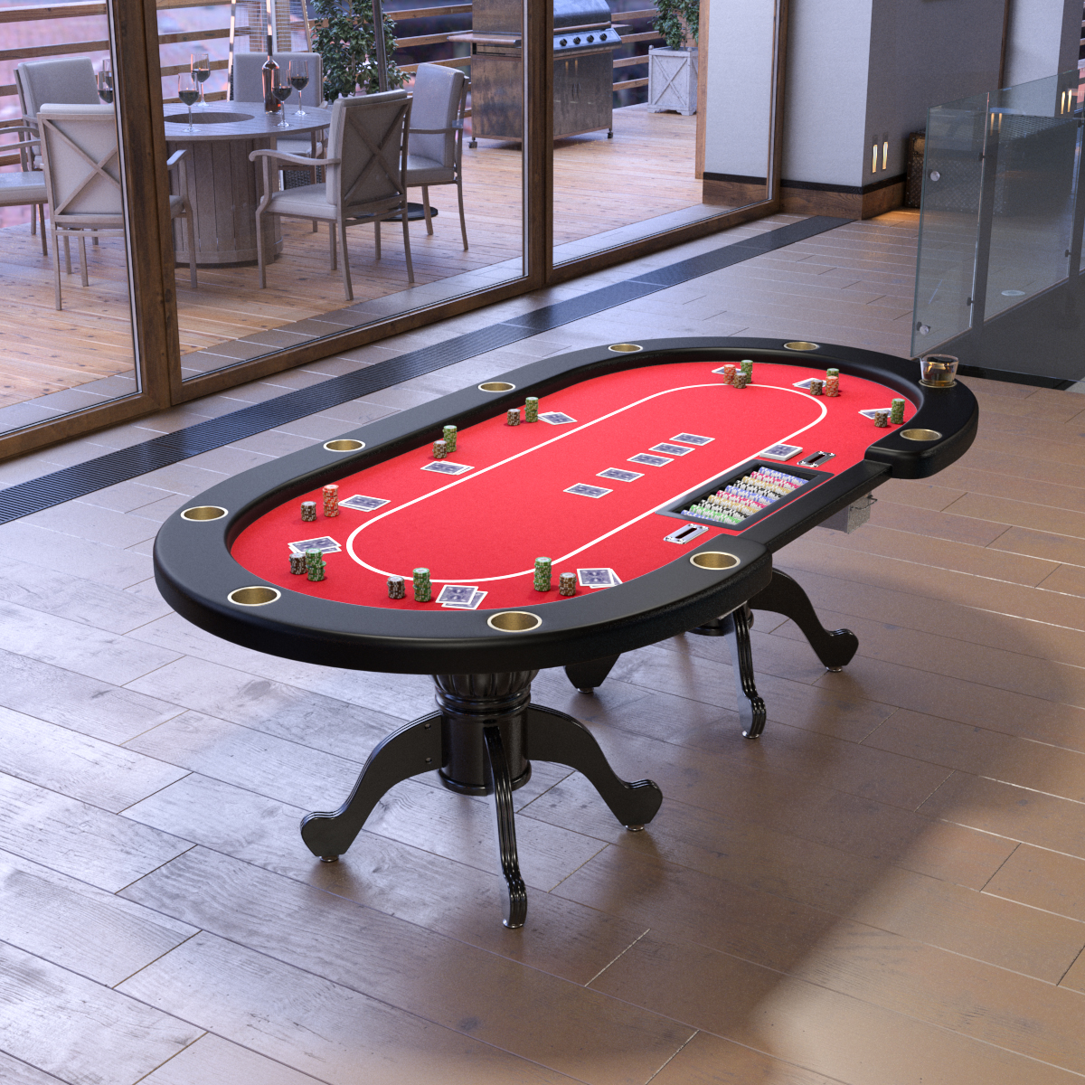 INO Design 96" Oval Red Aura Texas Holdem Poker Table Curved Legs Casino DropBox - Parts