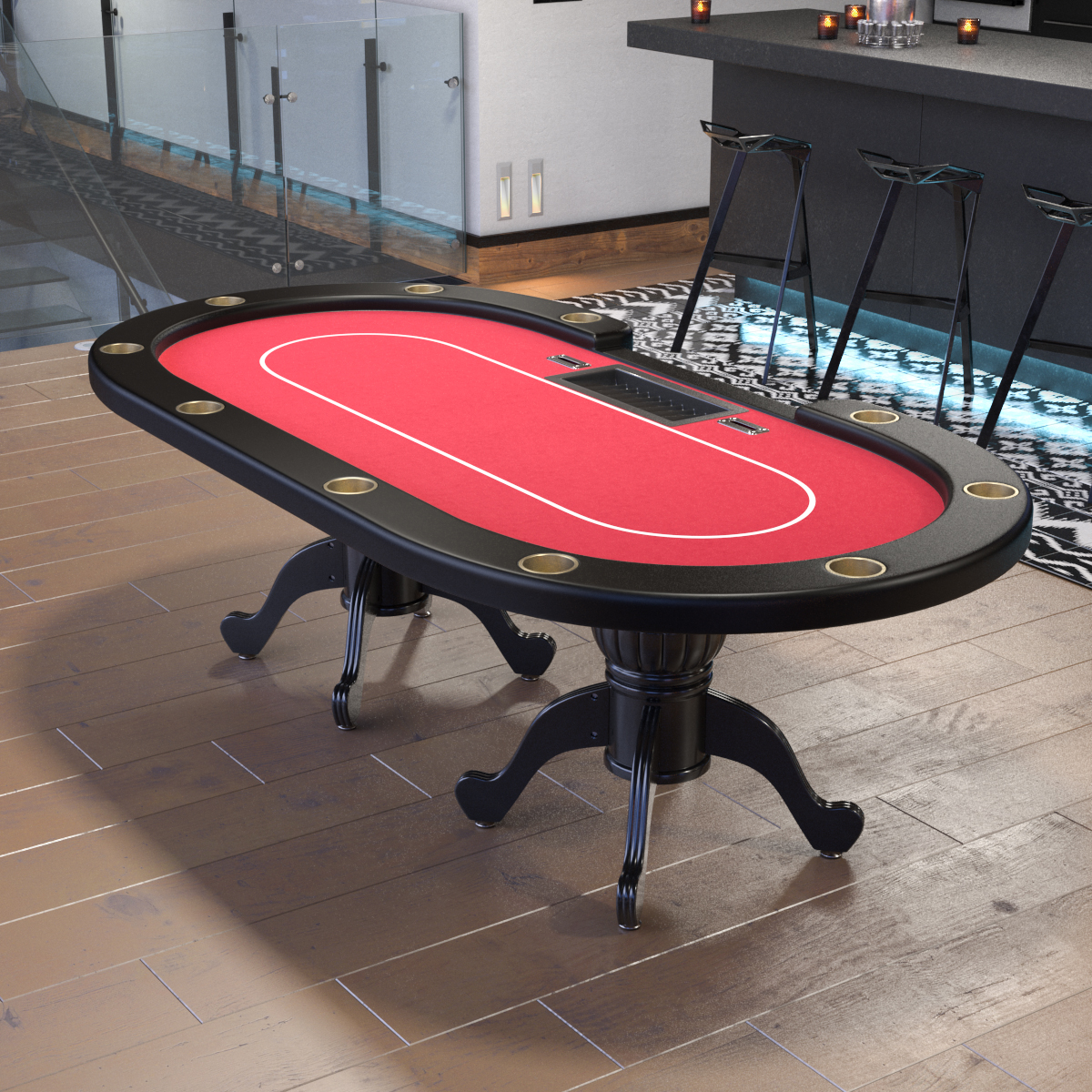 INO Design 96" Oval Red Aura Texas Holdem Poker Table Curved Legs Casino DropBox - Parts